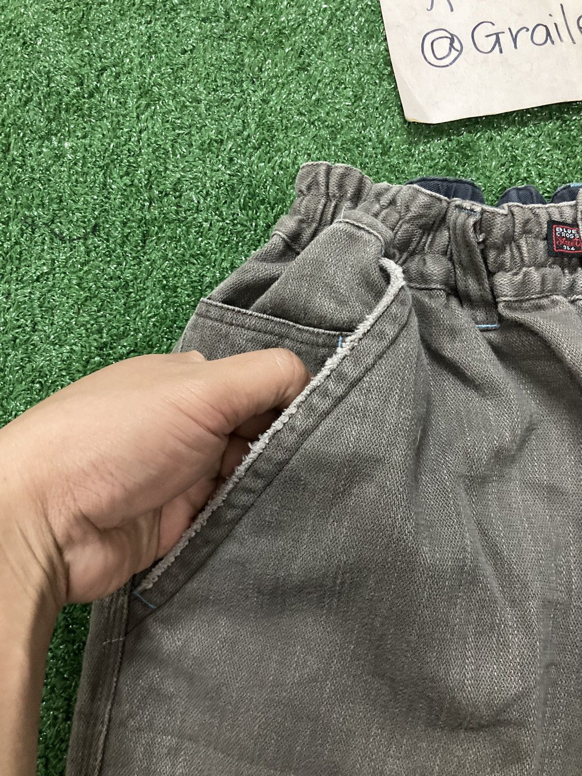 Japanese Brand !LastDrop!Vintage Blue Cross Striped Gray Denim Cargo Pants Size US 31 - 15 Thumbnail