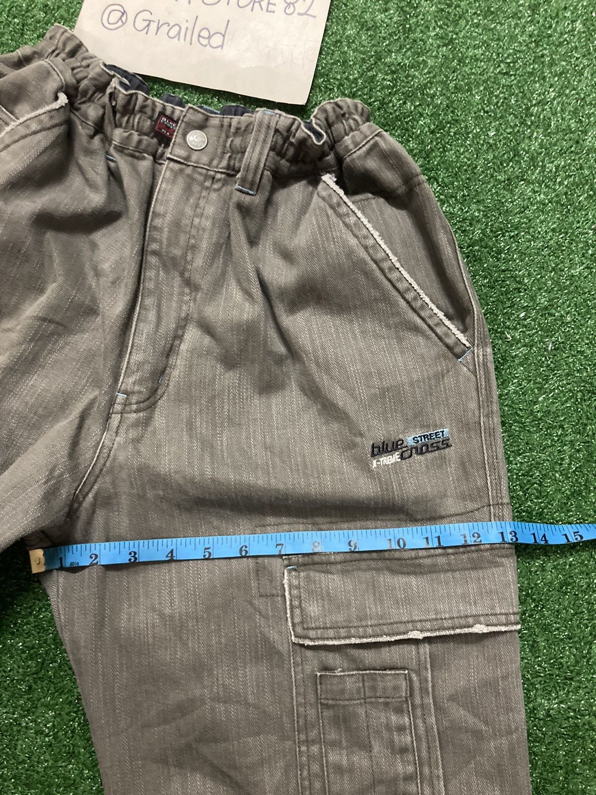 Japanese Brand !LastDrop!Vintage Blue Cross Striped Gray Denim Cargo Pants Size US 31 - 4 Thumbnail