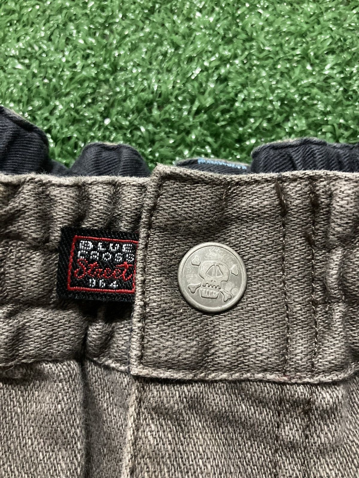 Japanese Brand !LastDrop!Vintage Blue Cross Striped Gray Denim Cargo Pants Size US 31 - 16 Thumbnail