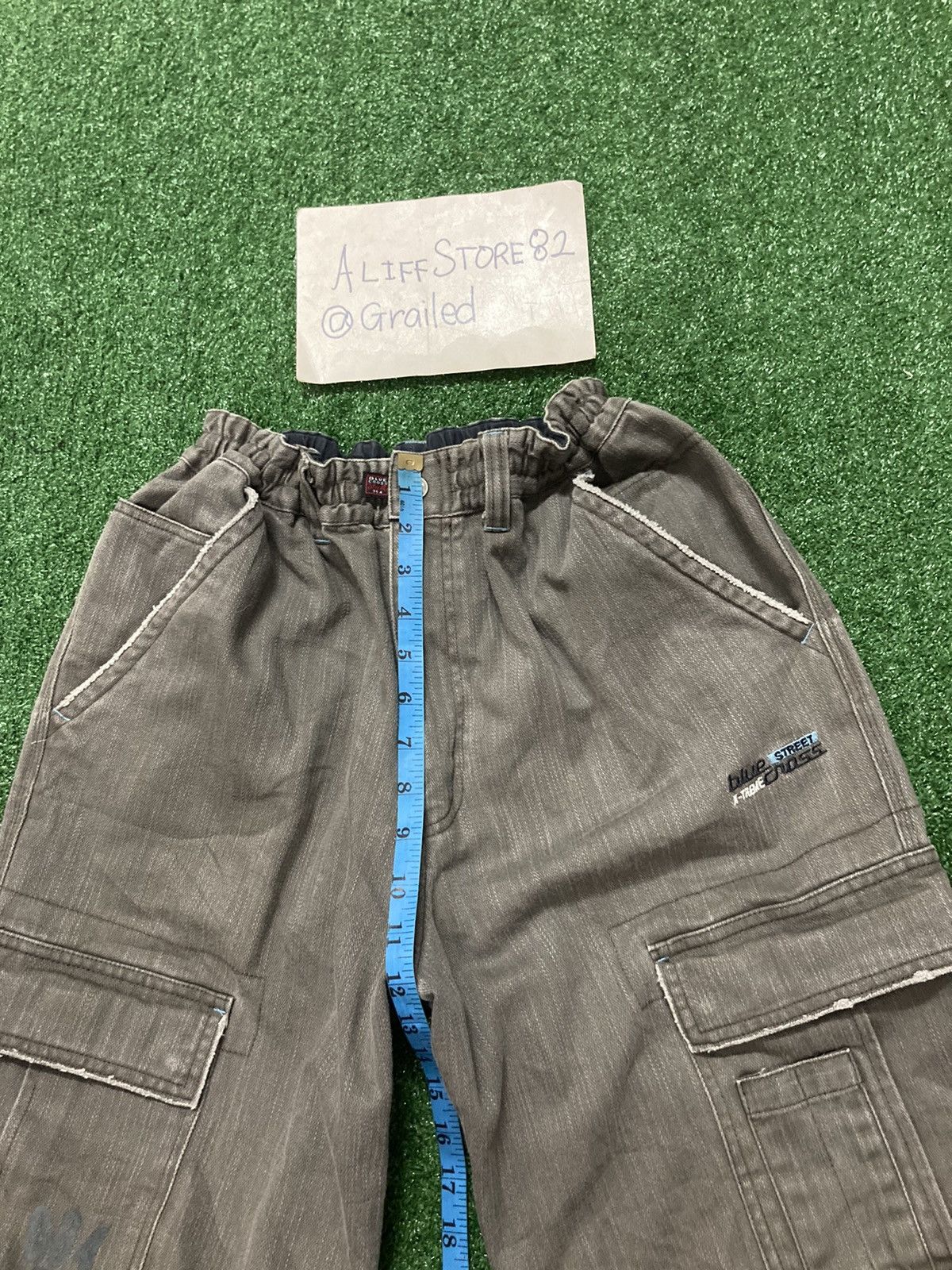 Japanese Brand !LastDrop!Vintage Blue Cross Striped Gray Denim Cargo Pants Size US 31 - 3 Thumbnail