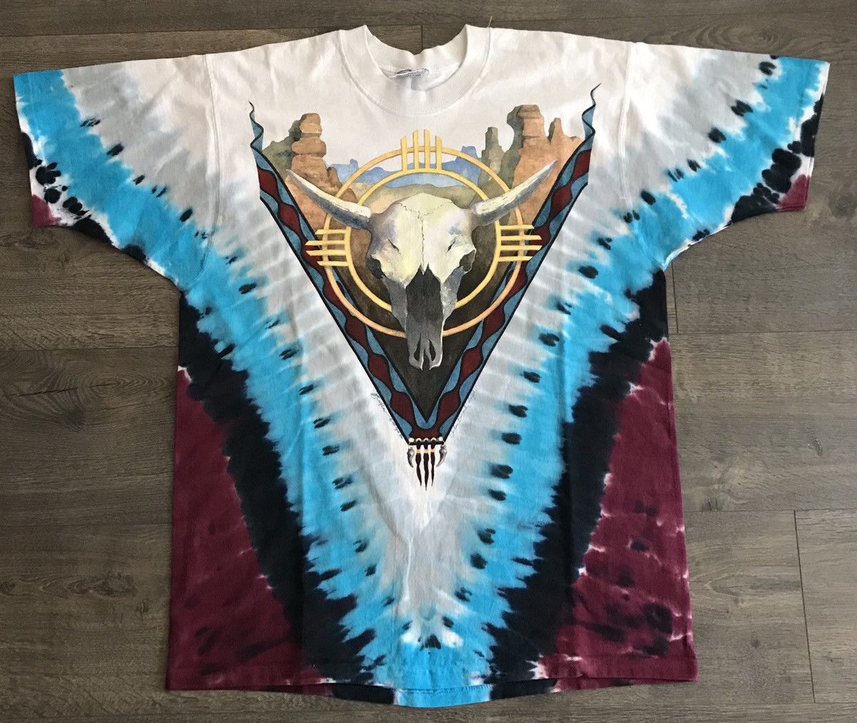Grateful Dead FinalDrop! Vintage 1992 Liquid Blue Bison Skull Print Tee Size US L / EU 52-54 / 3 - 1 Thumbnail