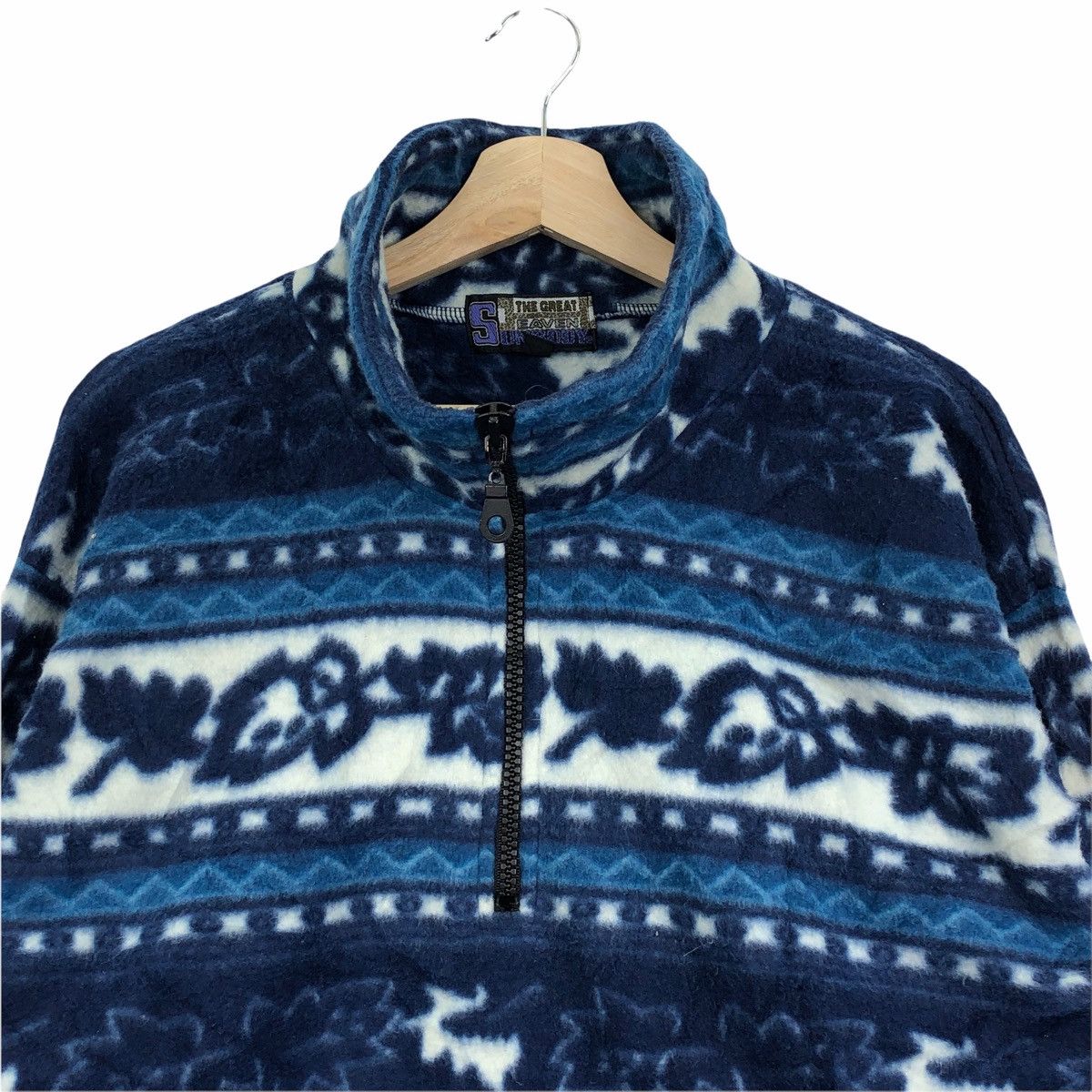 Vintage All Over Print Floral Geometric Half Zipper Fleece