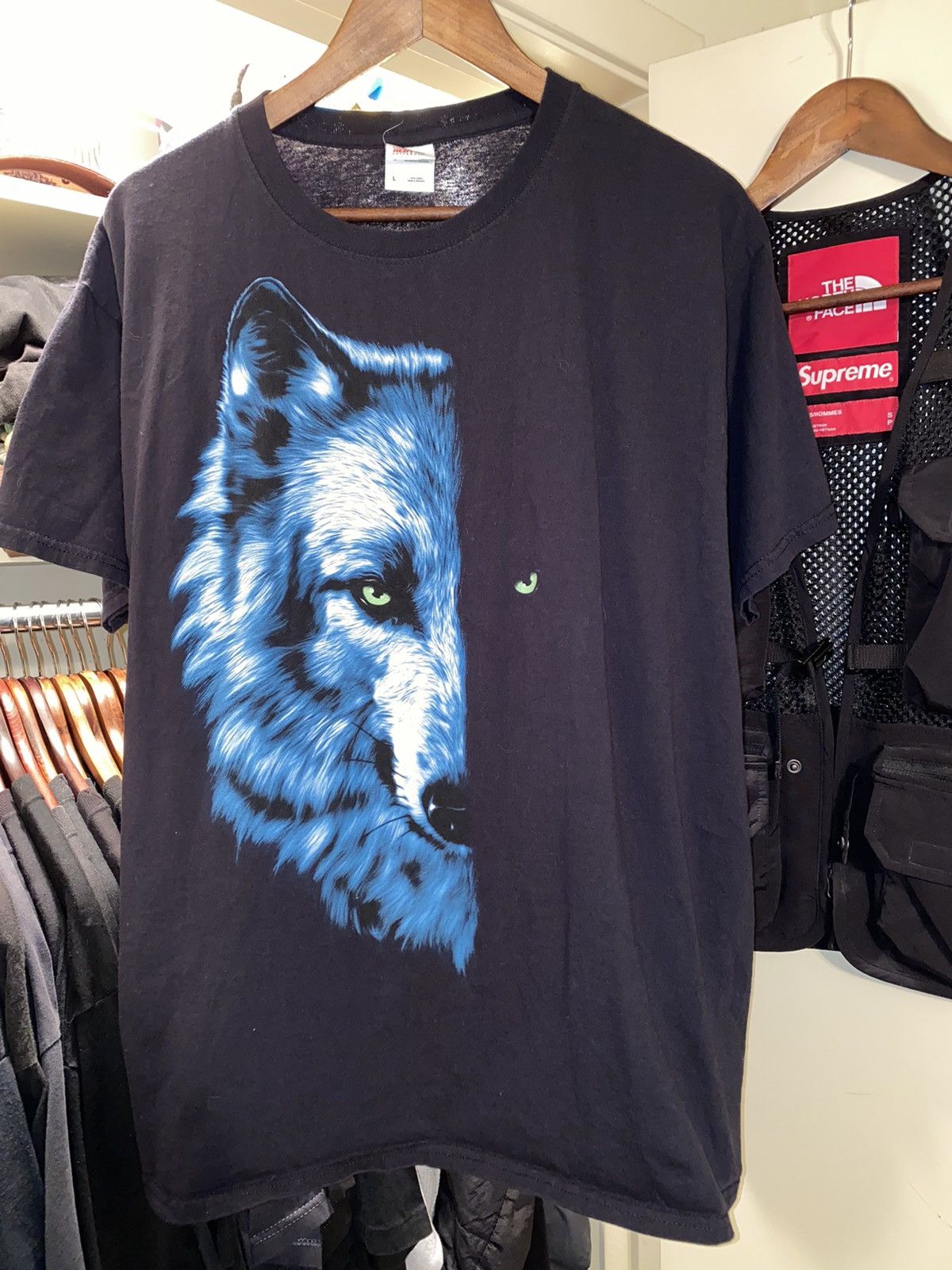 Vintage Y2K Wolf face Shirt | Grailed