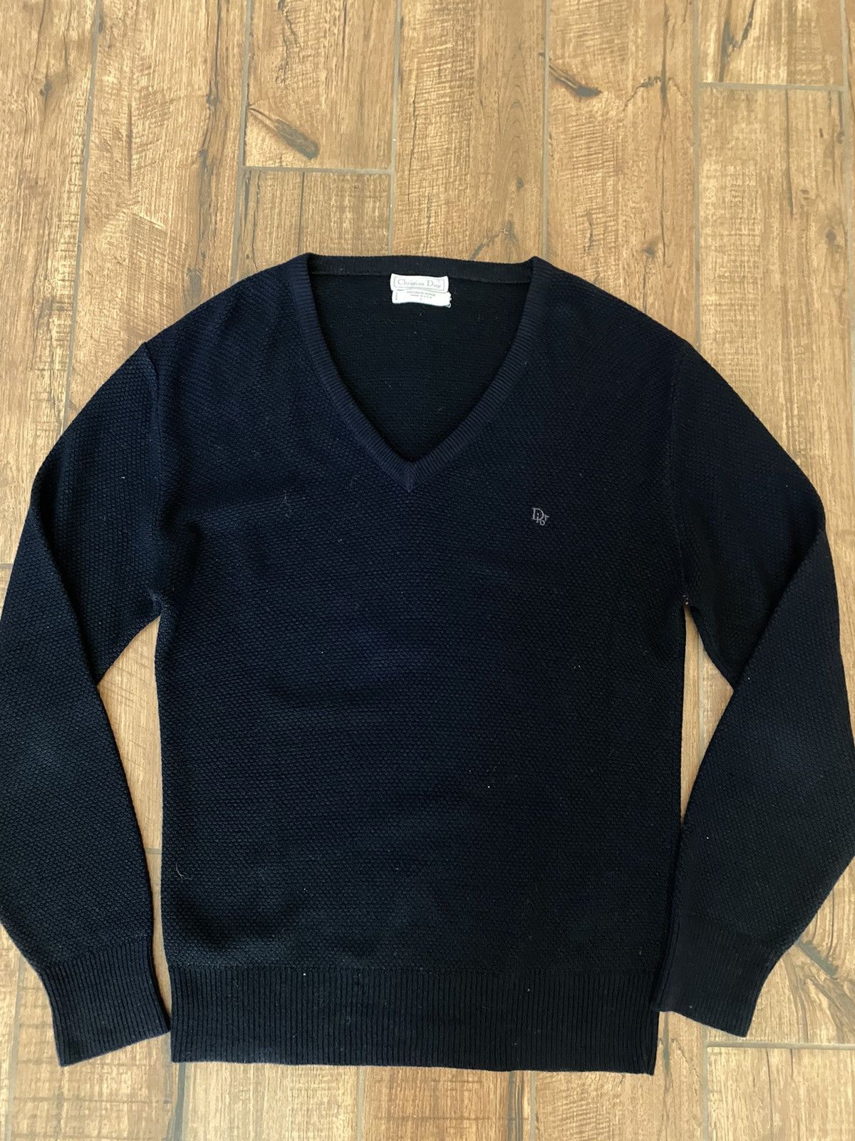 Vintage Christian Dior Black V-neck shops Pullover Sweater