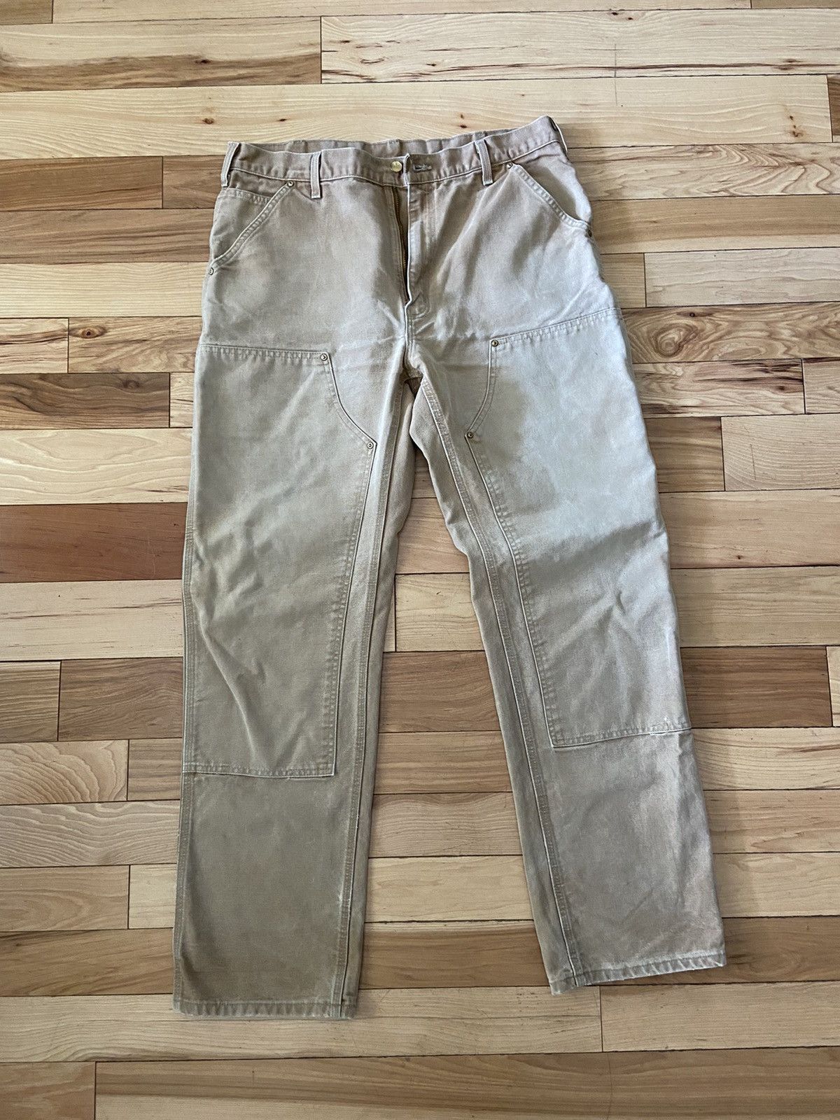 image of Faded Denim Carhartt Double Knee Pants in Tan, Men's (Size 36)