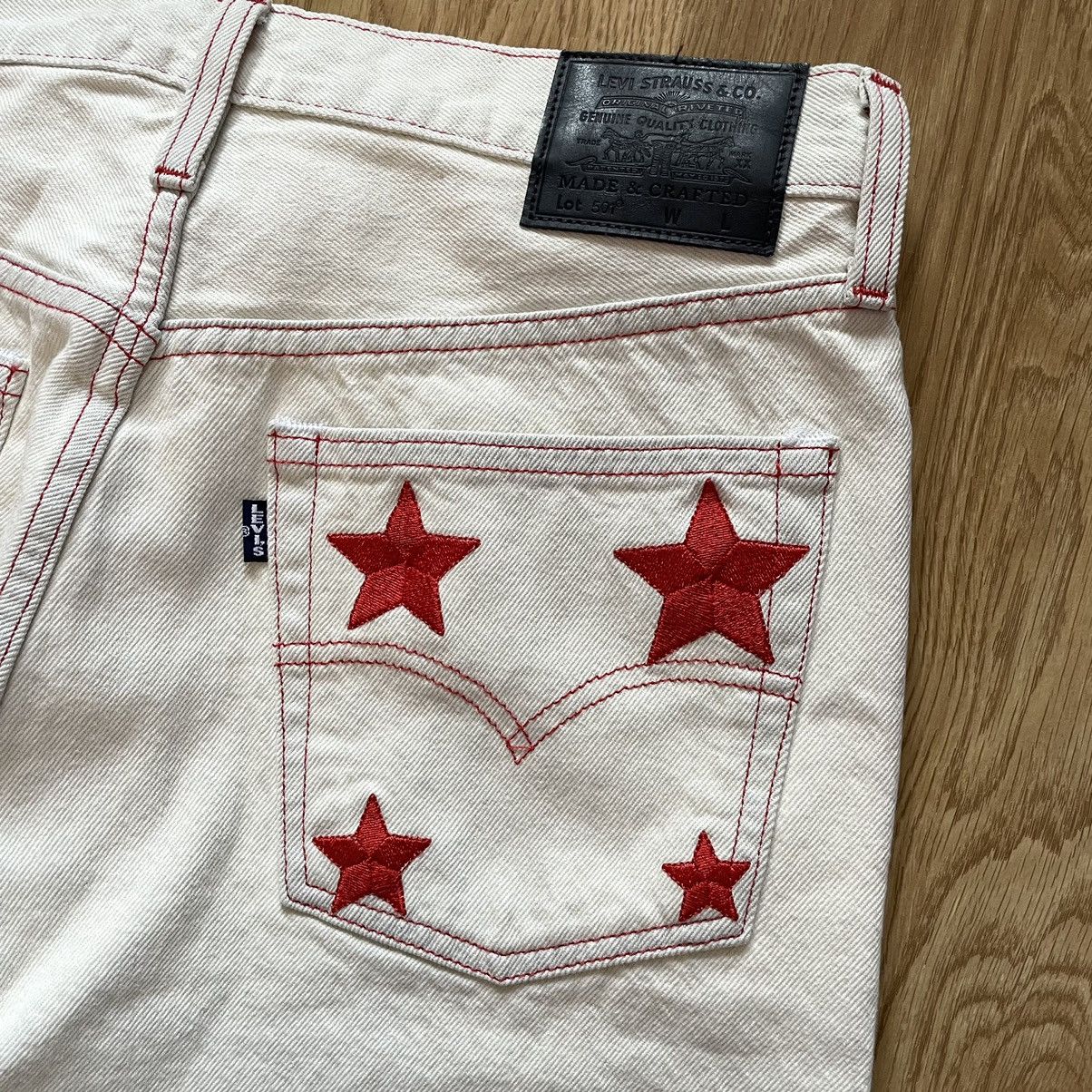 Levi's Rare Levis 501 Embroidered Stars Milk Cream White Jeans Pant Size US 30 / EU 46 - 6 Thumbnail