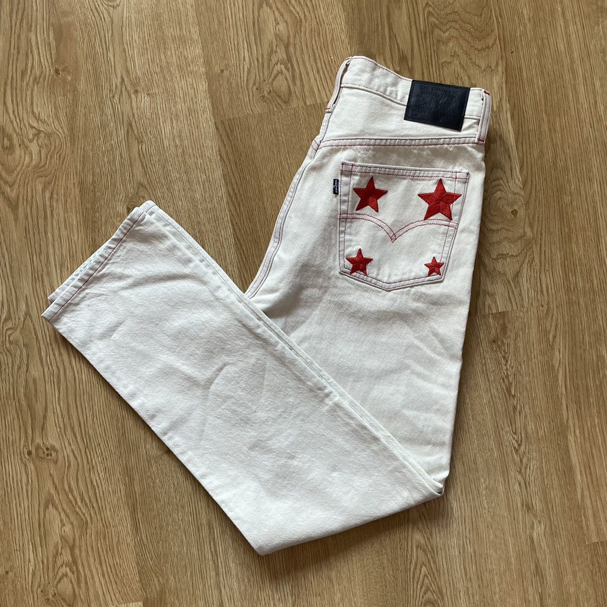 Levi's Rare Levis 501 Embroidered Stars Milk Cream White Jeans Pant Size US 30 / EU 46 - 4 Thumbnail