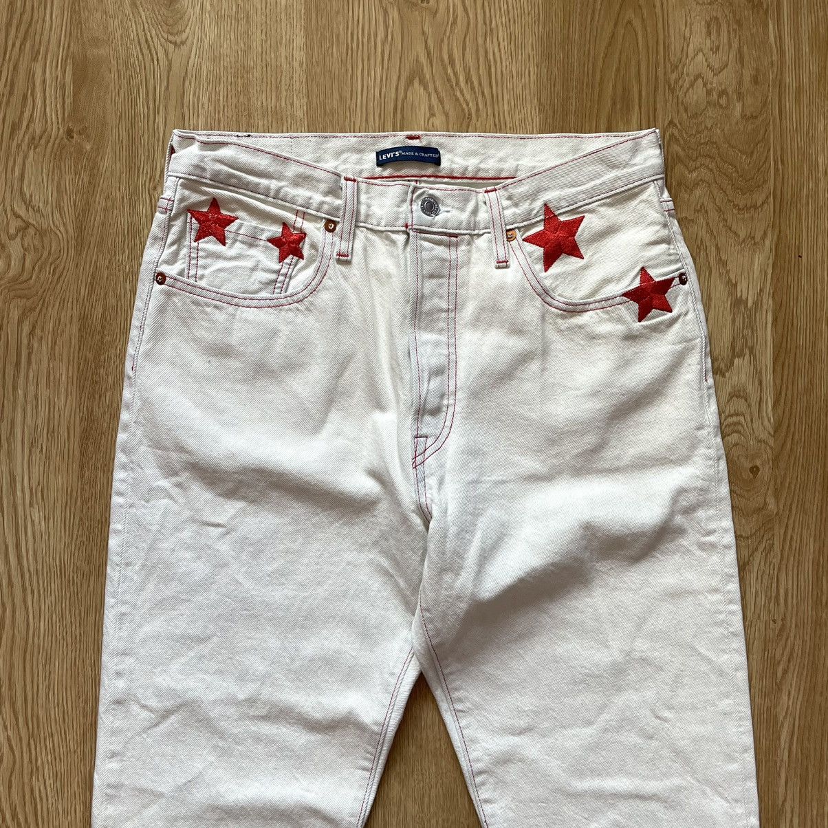 Levi's Rare Levis 501 Embroidered Stars Milk Cream White Jeans Pant Size US 30 / EU 46 - 9 Thumbnail