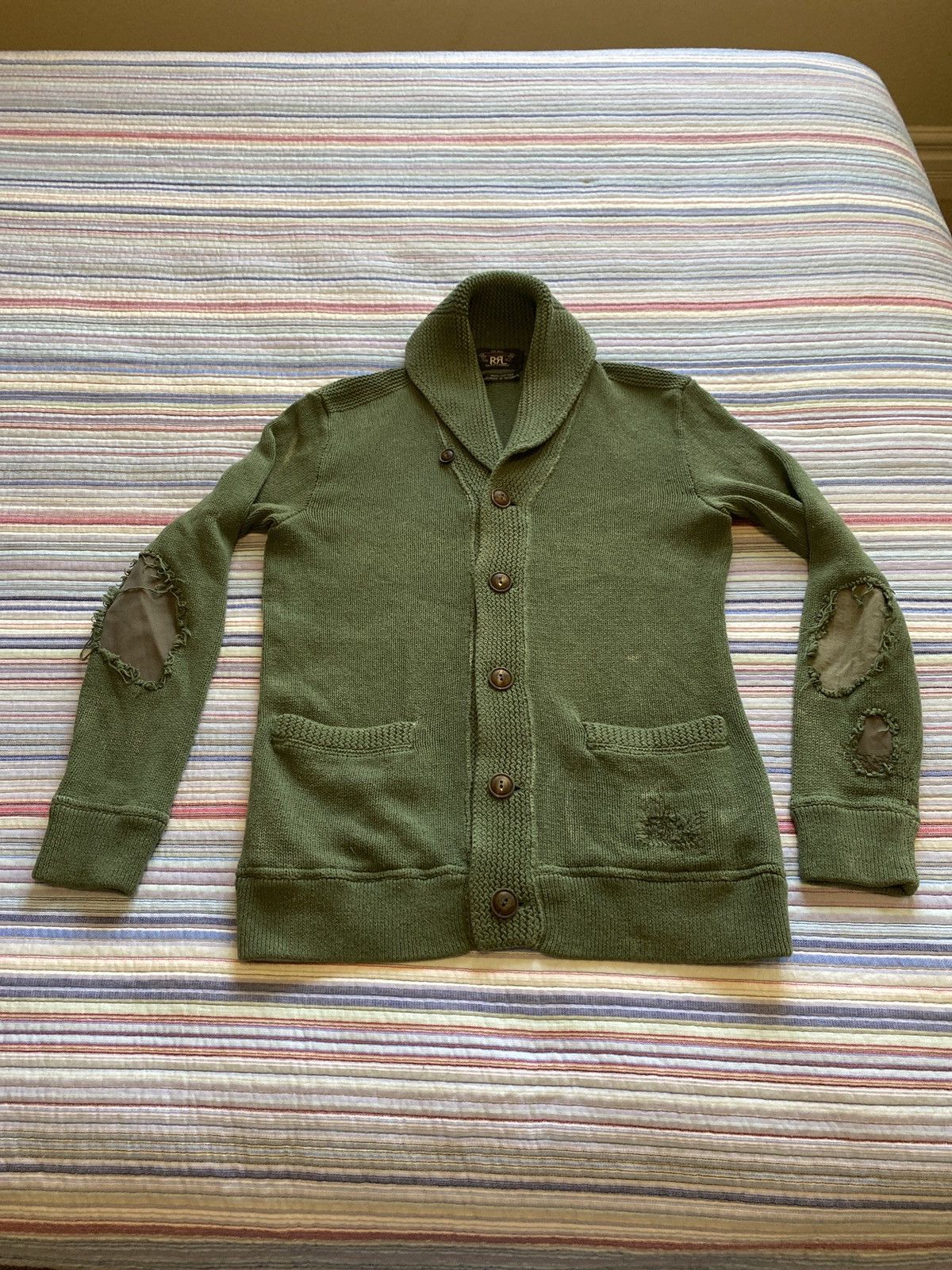RRL Ralph Lauren RRL shawl Cardigan RARE! hunting army distressed green ...
