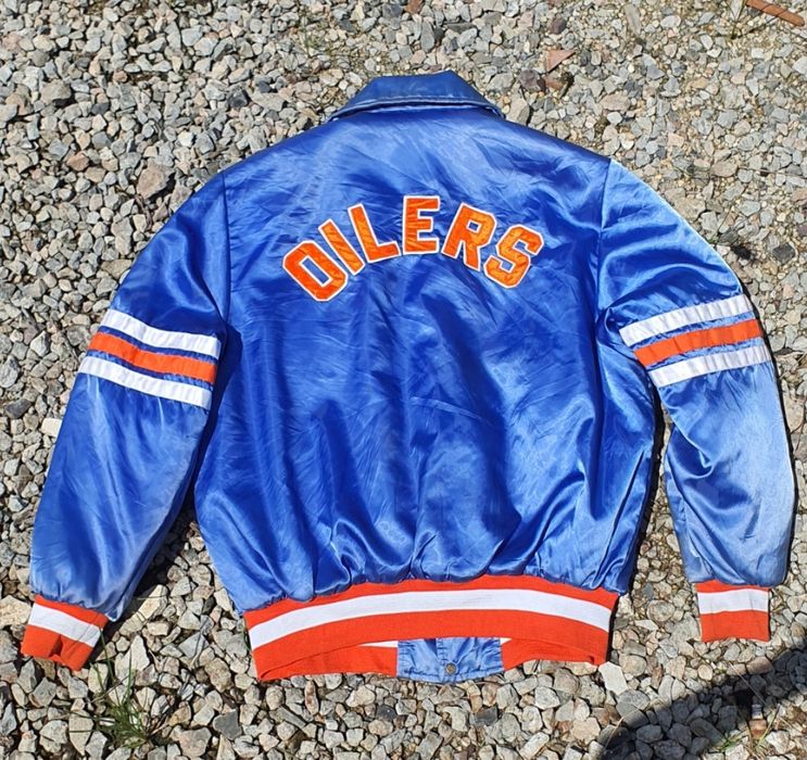 Vintage 90's Delong Edmonton Oilers NHL Varsity Wool Leather Jacket Men’s  Large