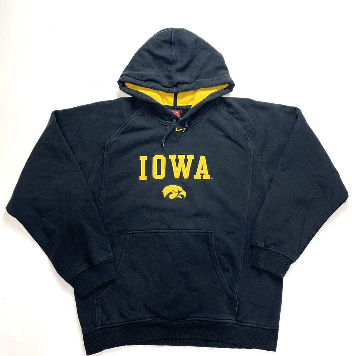Nike × Vintage 90’s Iowa Hawkeye Nike Center Swoosh Hoodie Baggy Fit Size US S / EU 44-46 / 1 - 2 Thumbnail