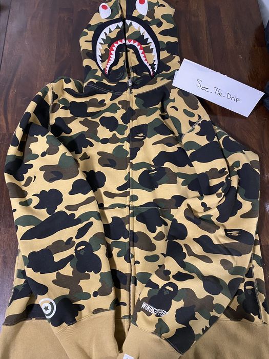 BAPE 1st Camo Windstopper Shark Full Zip Hoodie Yellow Men's - US