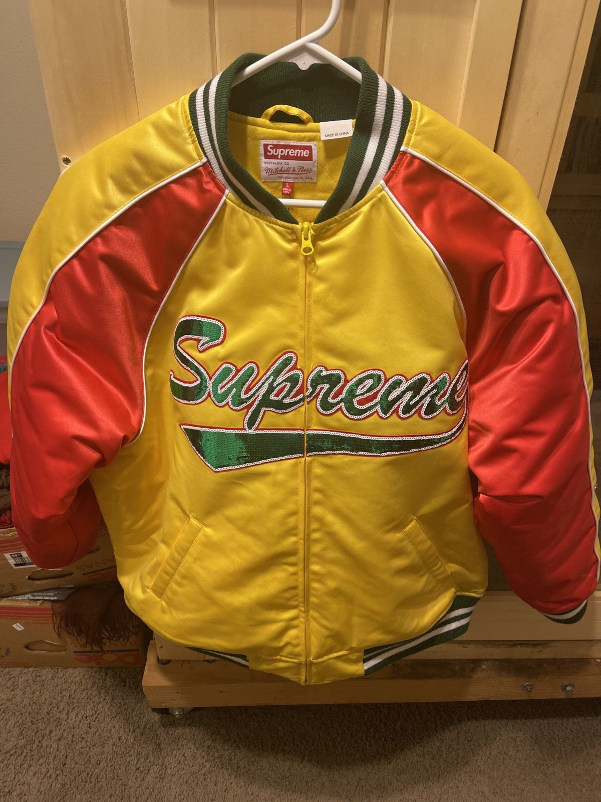 Supreme Supreme Mitchell & Ness Sequin Logo Varsity Jacket | Grailed