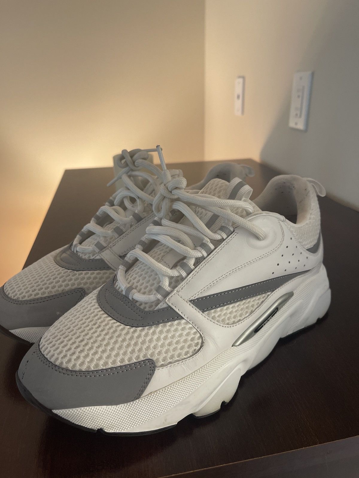 Dior b22 White Technical Mesh with White and Silver-Tone Calfskin Dior B22 Sneaker White Technical Mesh with White... | Depop main image 4