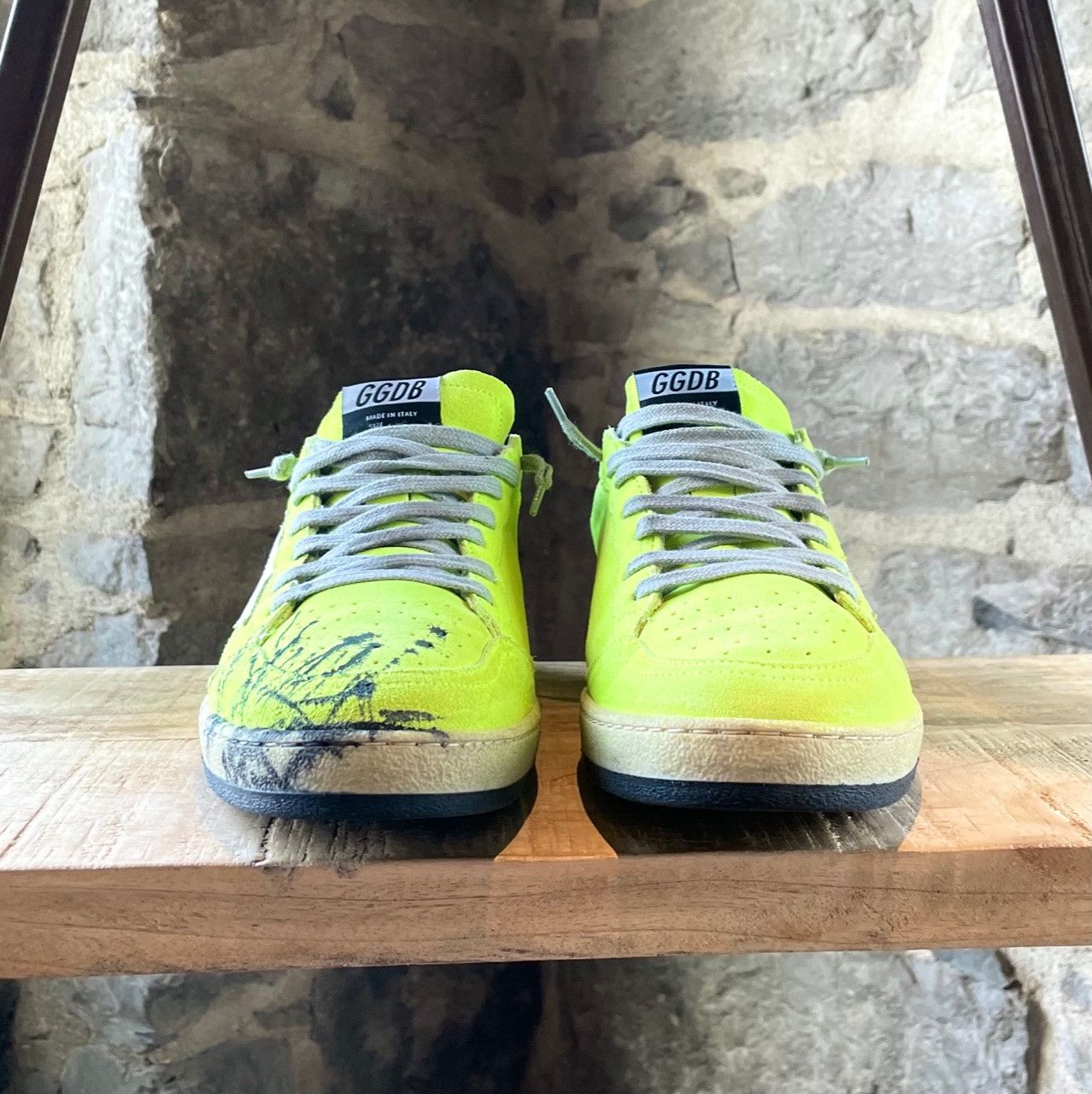 Golden Goose Golden Goose Neon Yellow Ballstar Paint Splattered Sneakers Size US 8 / EU 41 - 3 Thumbnail