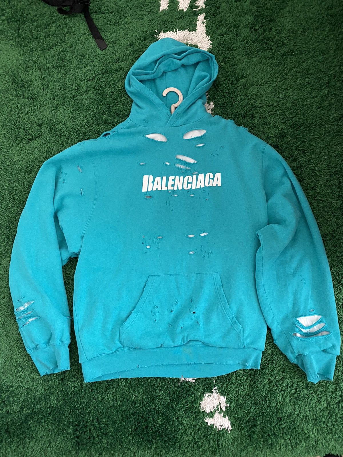 Balenciaga Balenciaga Blue Destroyed Logo Hoodie Size US S / EU 44-46 / 1 - 1 Thumbnail
