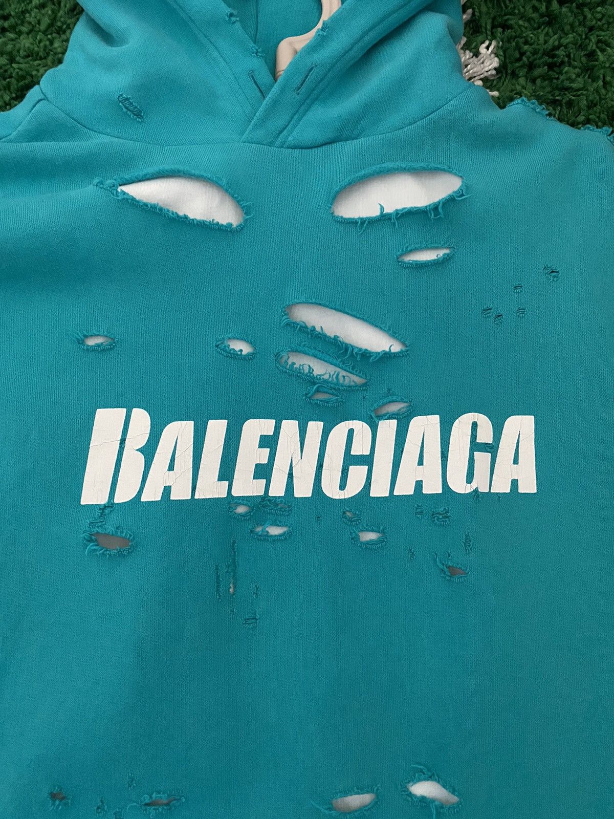 Balenciaga Balenciaga Blue Destroyed Logo Hoodie Size US S / EU 44-46 / 1 - 3 Thumbnail