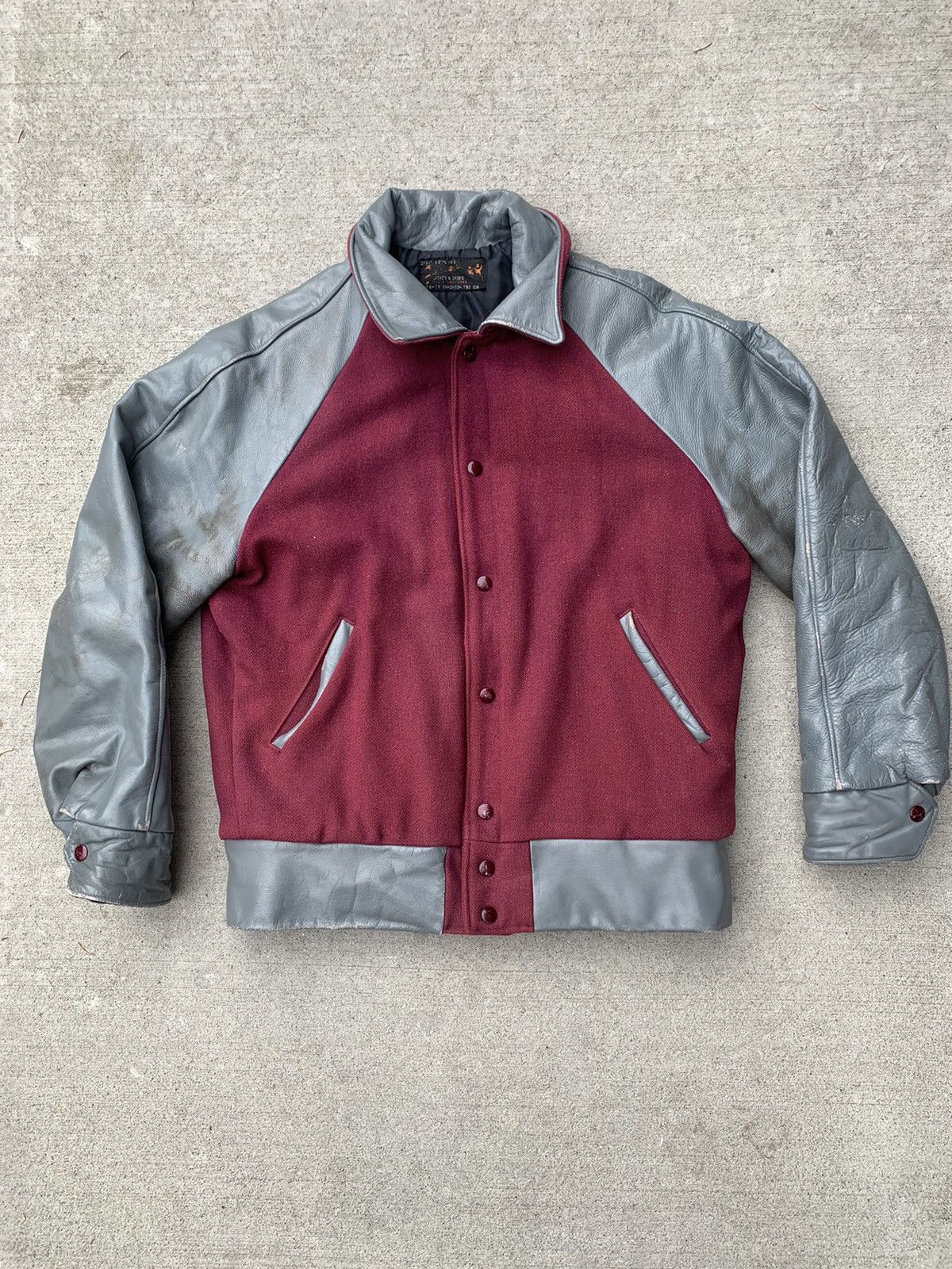 Vintage Vintage 1980’s Blank Wool & Leather Letterman Varsity Jacket Size US XL / EU 56 / 4 - 1 Thumbnail
