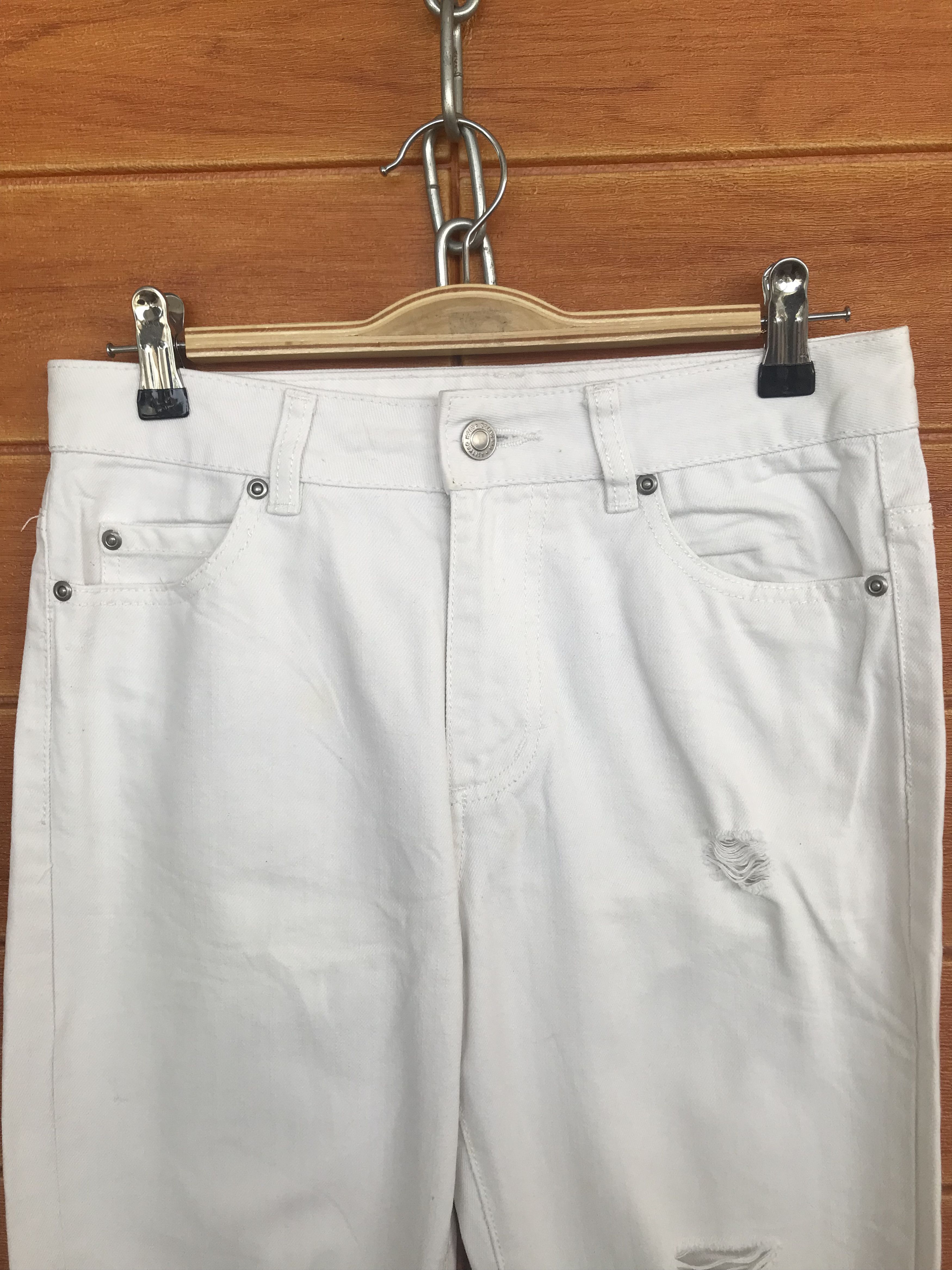 If Six Was Nine Colza White Distressed Denim Jeans Size US 29 - 5 Thumbnail