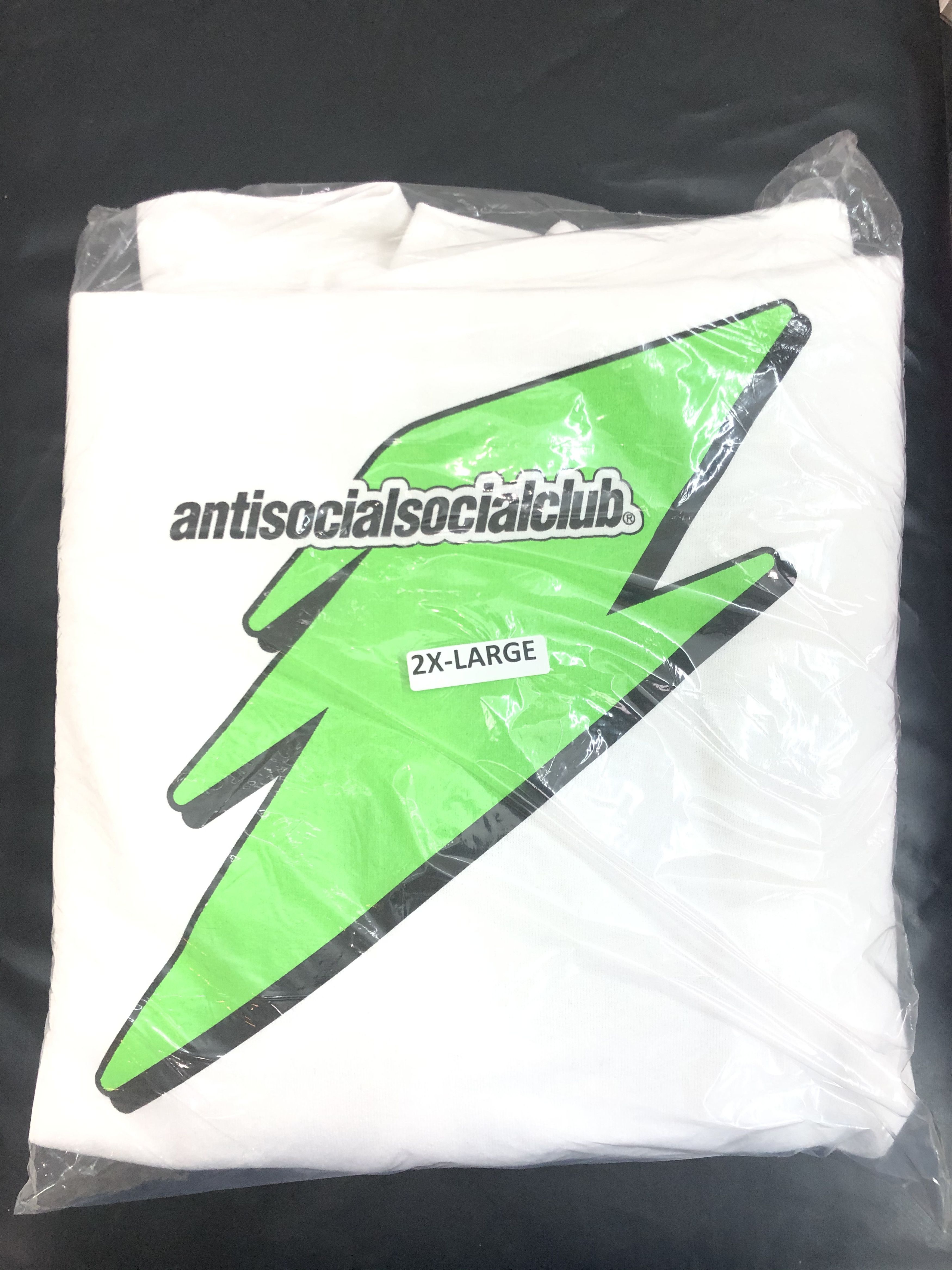 image of Anti Social Social Club Ds Assc Black Logo Careless Green Bolt White Hoodie Bape Fog (Size 2XL)