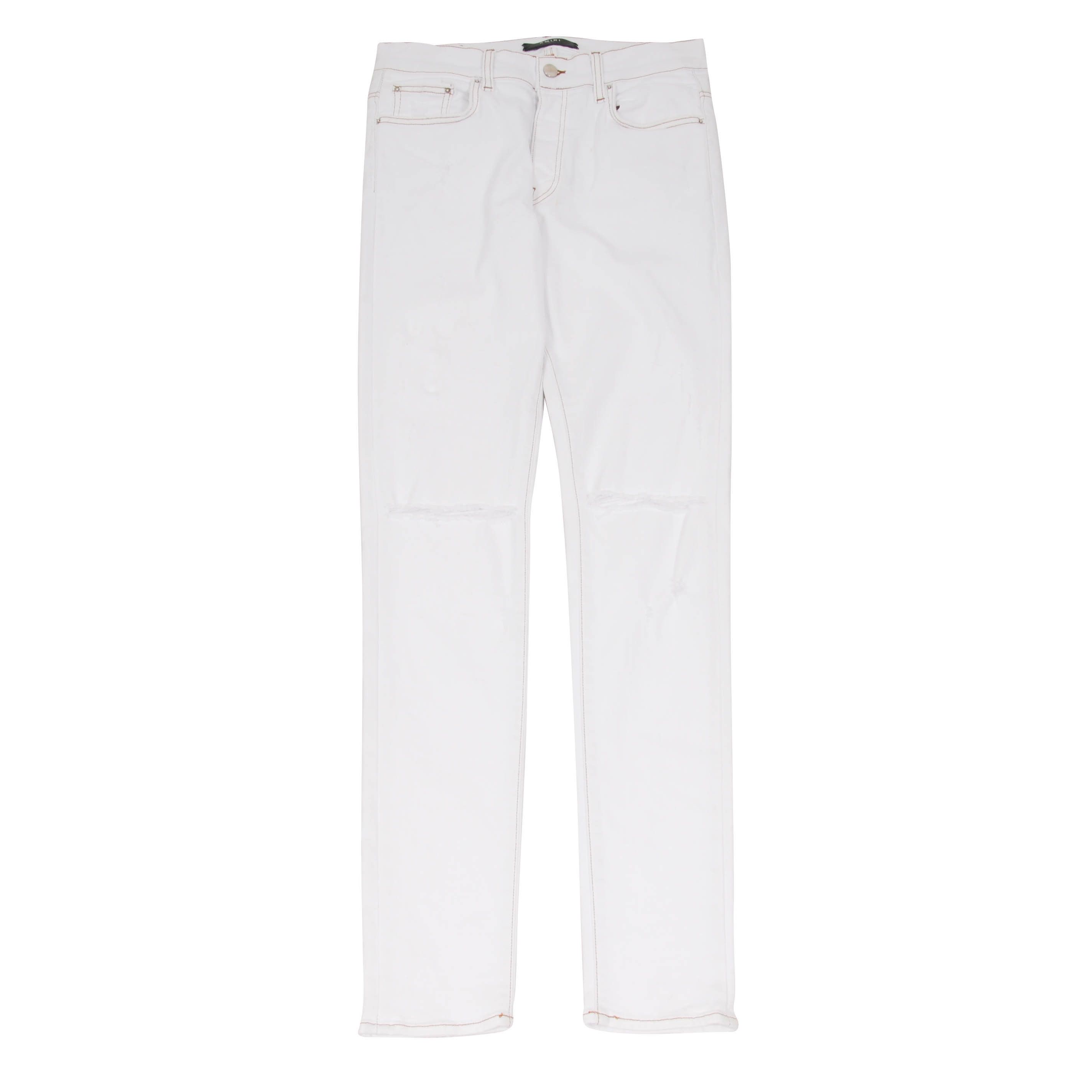 Amiri Knee Slashed Distressed White Stretch Denim Jeans Size US 32 / EU 48 - 1 Thumbnail