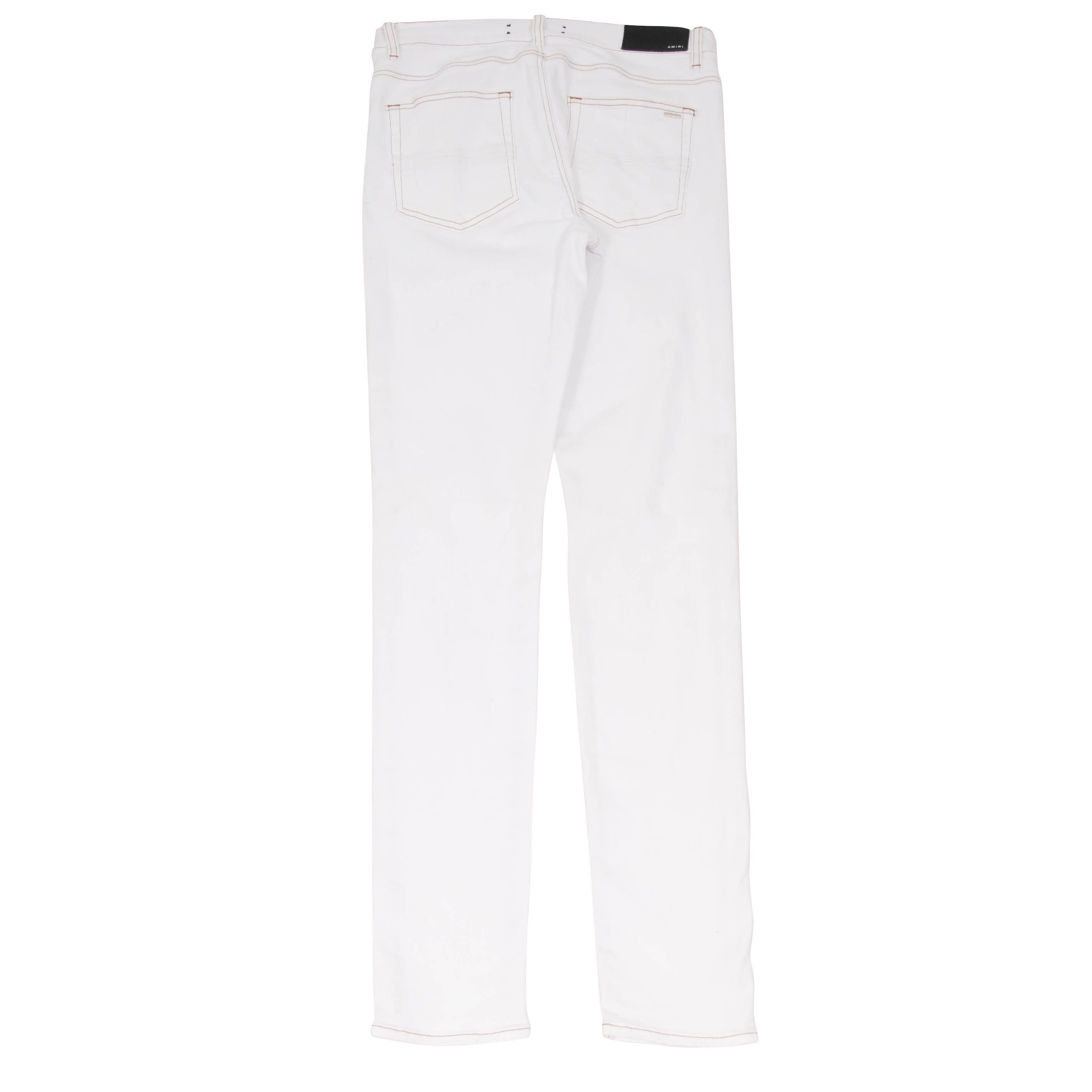 Amiri Knee Slashed Distressed White Stretch Denim Jeans Size US 32 / EU 48 - 2 Thumbnail