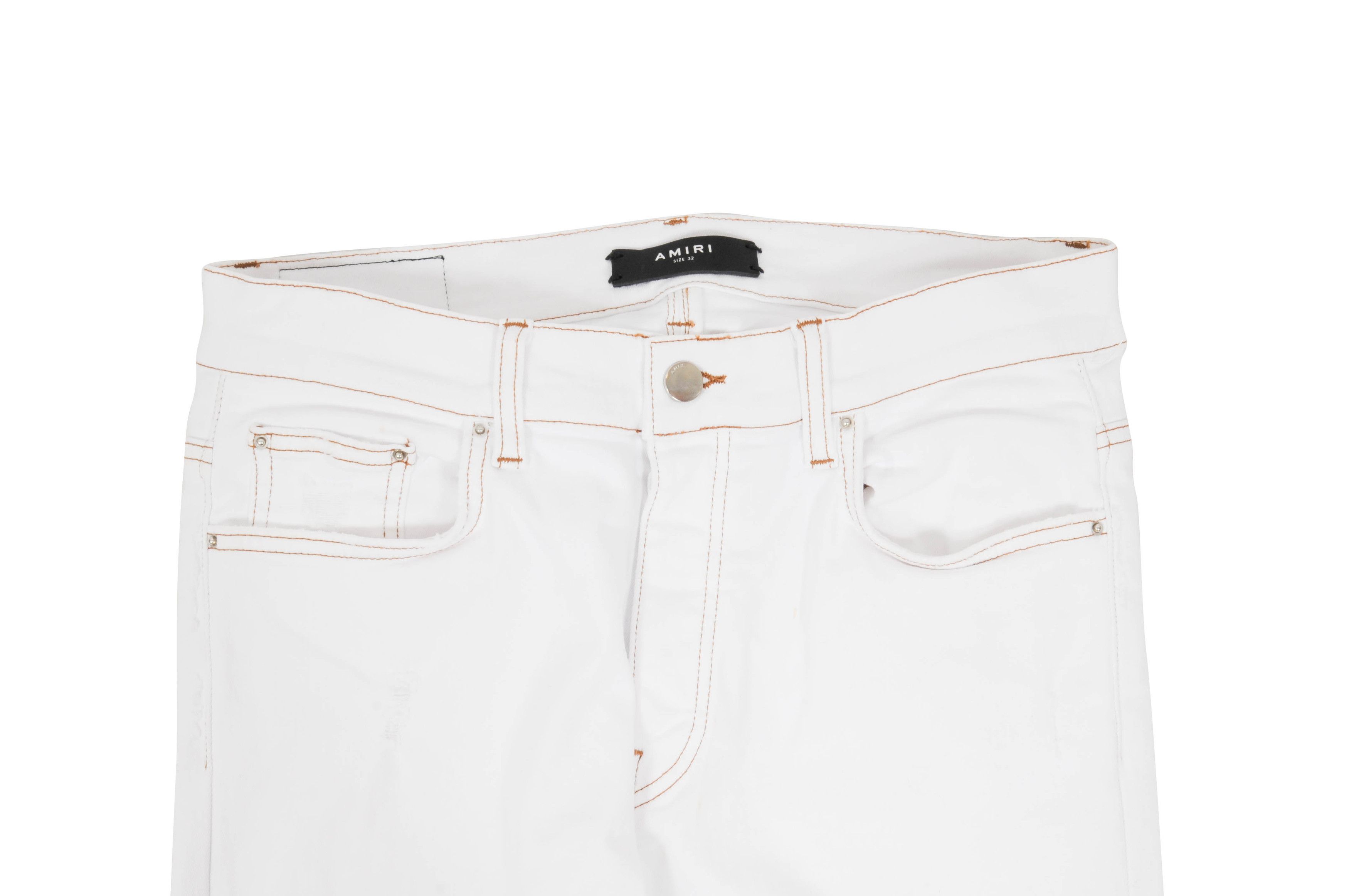 Amiri Knee Slashed Distressed White Stretch Denim Jeans Size US 32 / EU 48 - 5 Thumbnail