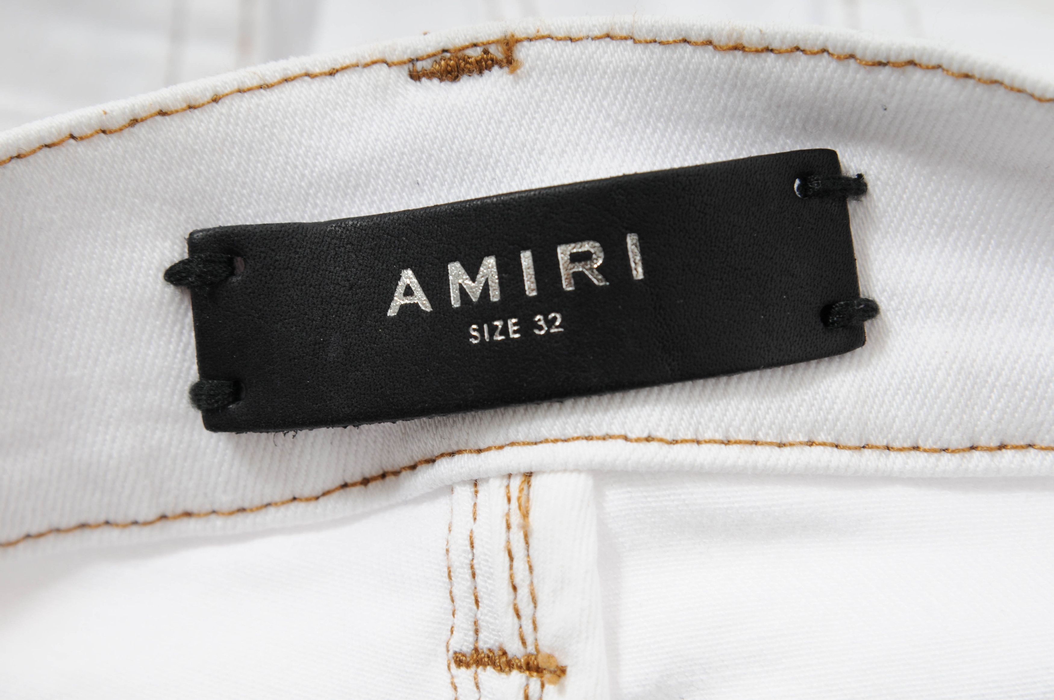 Amiri Knee Slashed Distressed White Stretch Denim Jeans Size US 32 / EU 48 - 7 Thumbnail