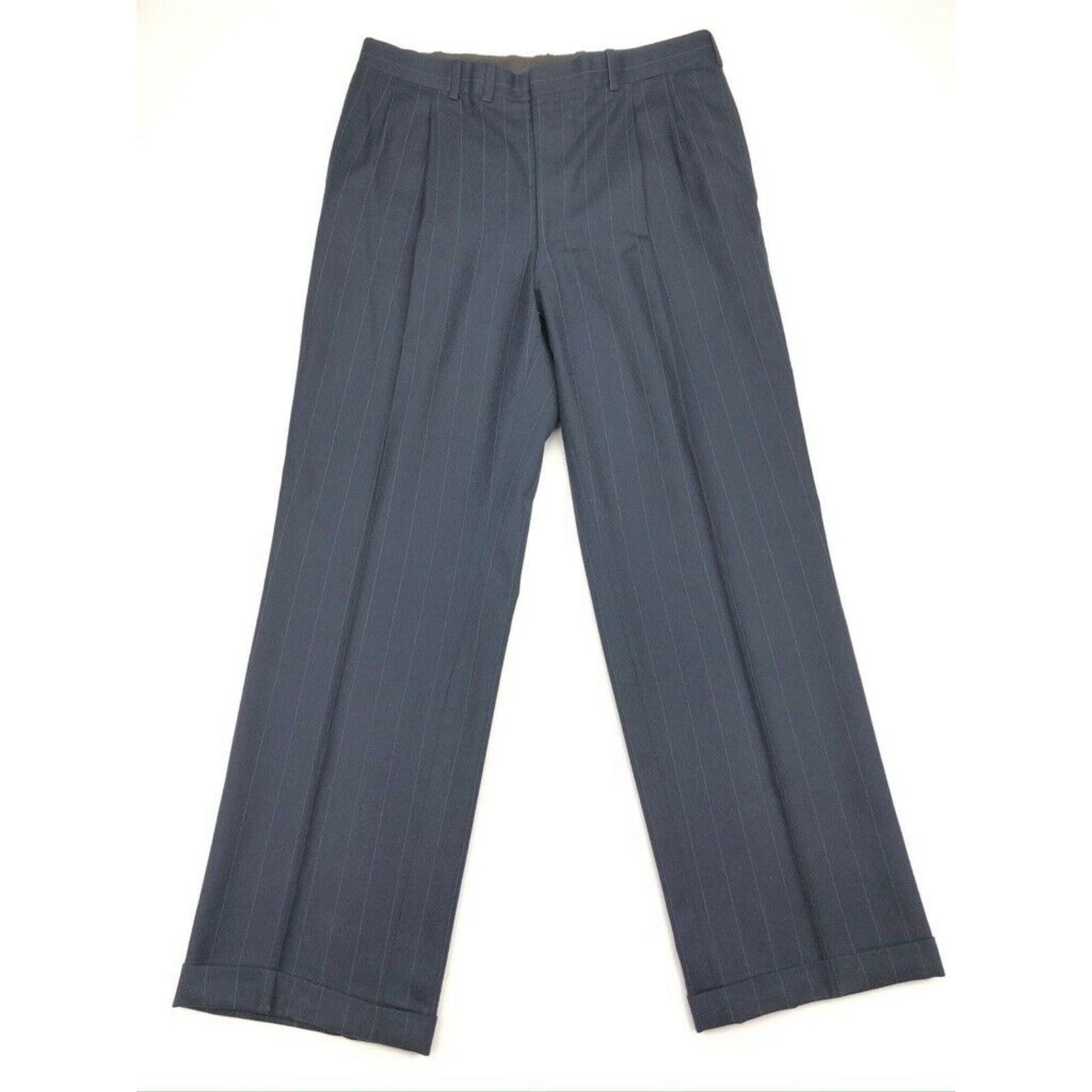 Vintage Oxxford Men's Wool Dress Pants Pleated Navy Blue Pinstripes ...