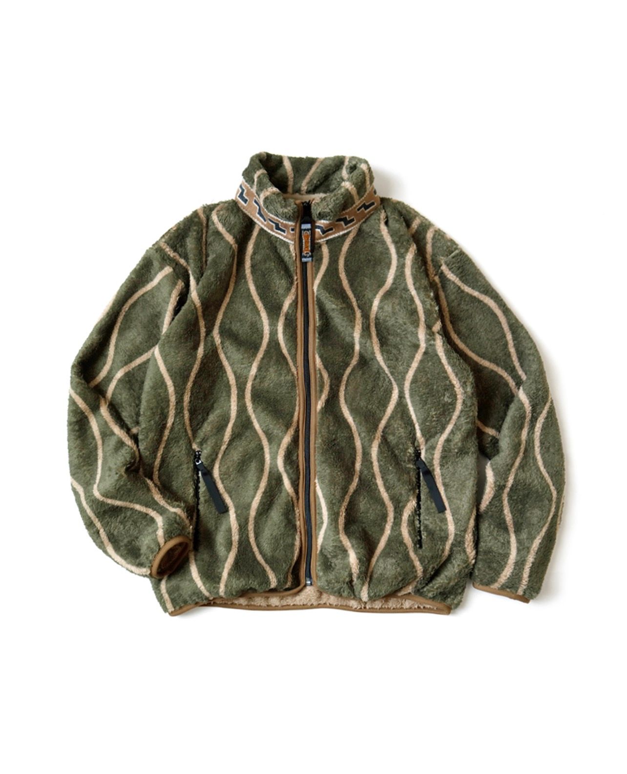Pre-owned Kapital Sick Striped Fleece Zip Sweater Jacket Size 3 In Khaki