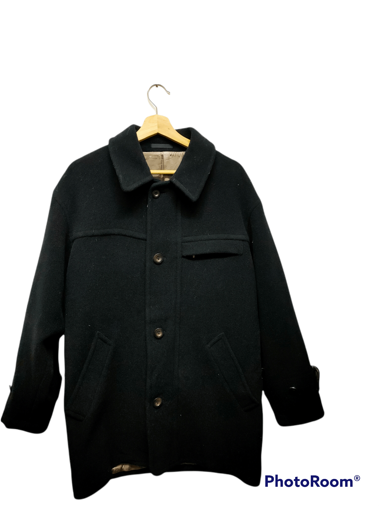 image of Burberry Peacoat Vintage Pocket Wool in Black Wool, Men's (Size Medium)