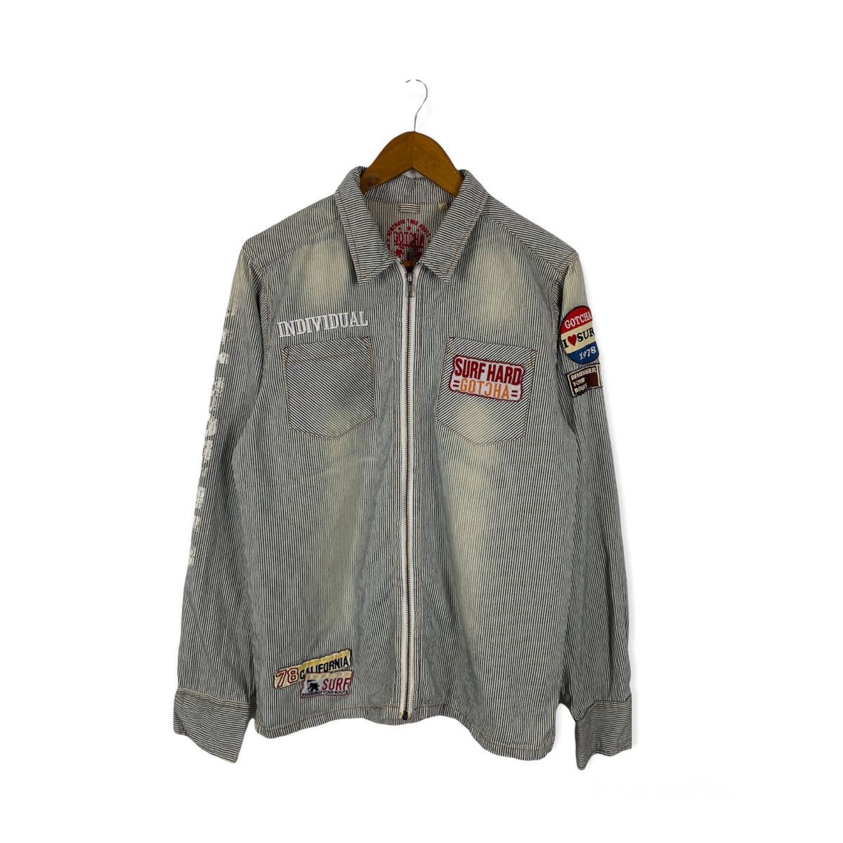 Gotcha × Japanese Brand GOTCHA HICKORY STRIPE MULTI PATCHES ZIPPER JACKET Size US M / EU 48-50 / 2 - 1 Thumbnail