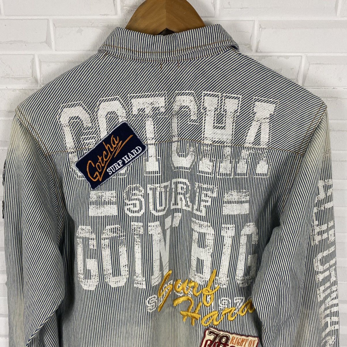 Gotcha × Japanese Brand GOTCHA HICKORY STRIPE MULTI PATCHES ZIPPER JACKET Size US M / EU 48-50 / 2 - 8 Thumbnail