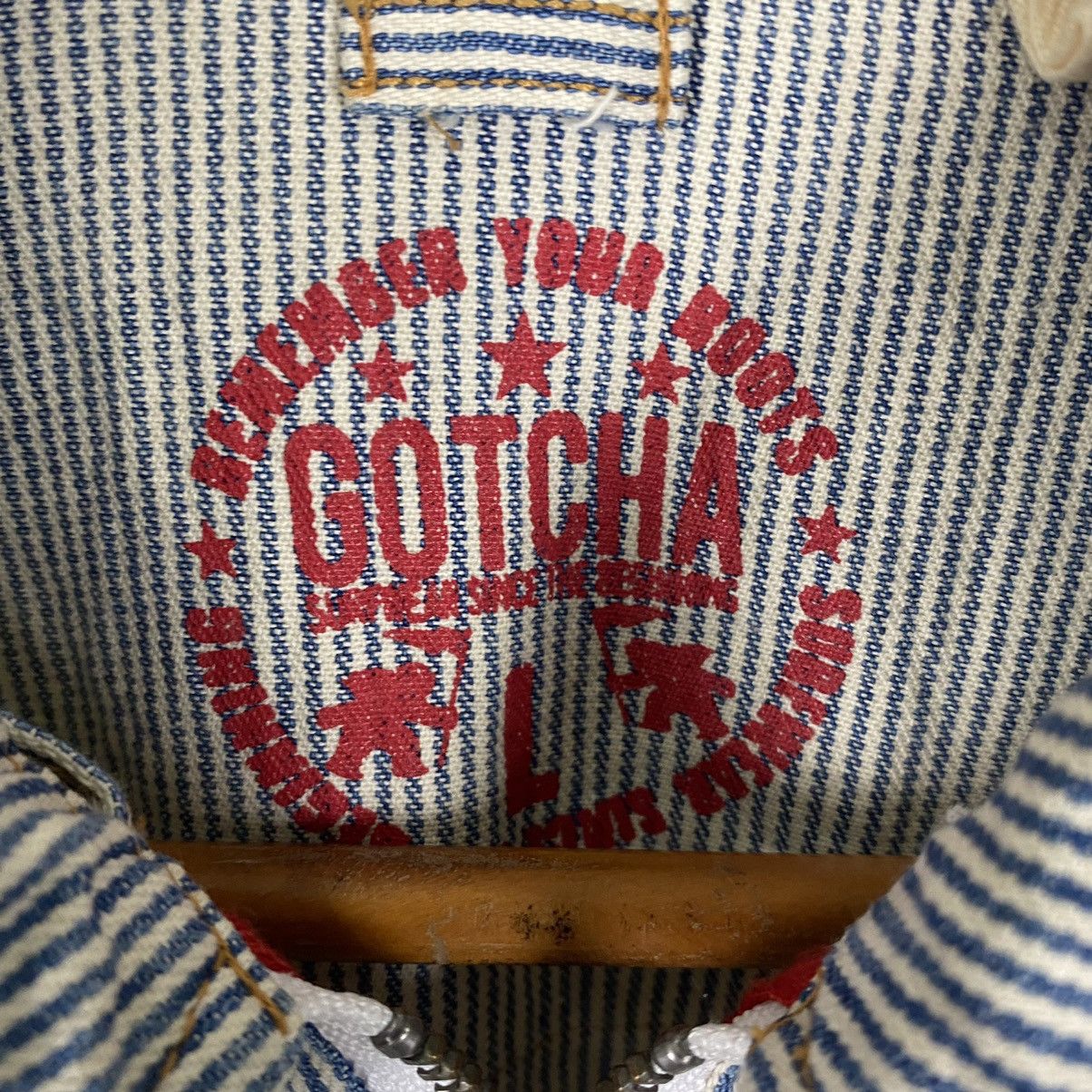 Gotcha × Japanese Brand GOTCHA HICKORY STRIPE MULTI PATCHES ZIPPER JACKET Size US M / EU 48-50 / 2 - 10 Thumbnail