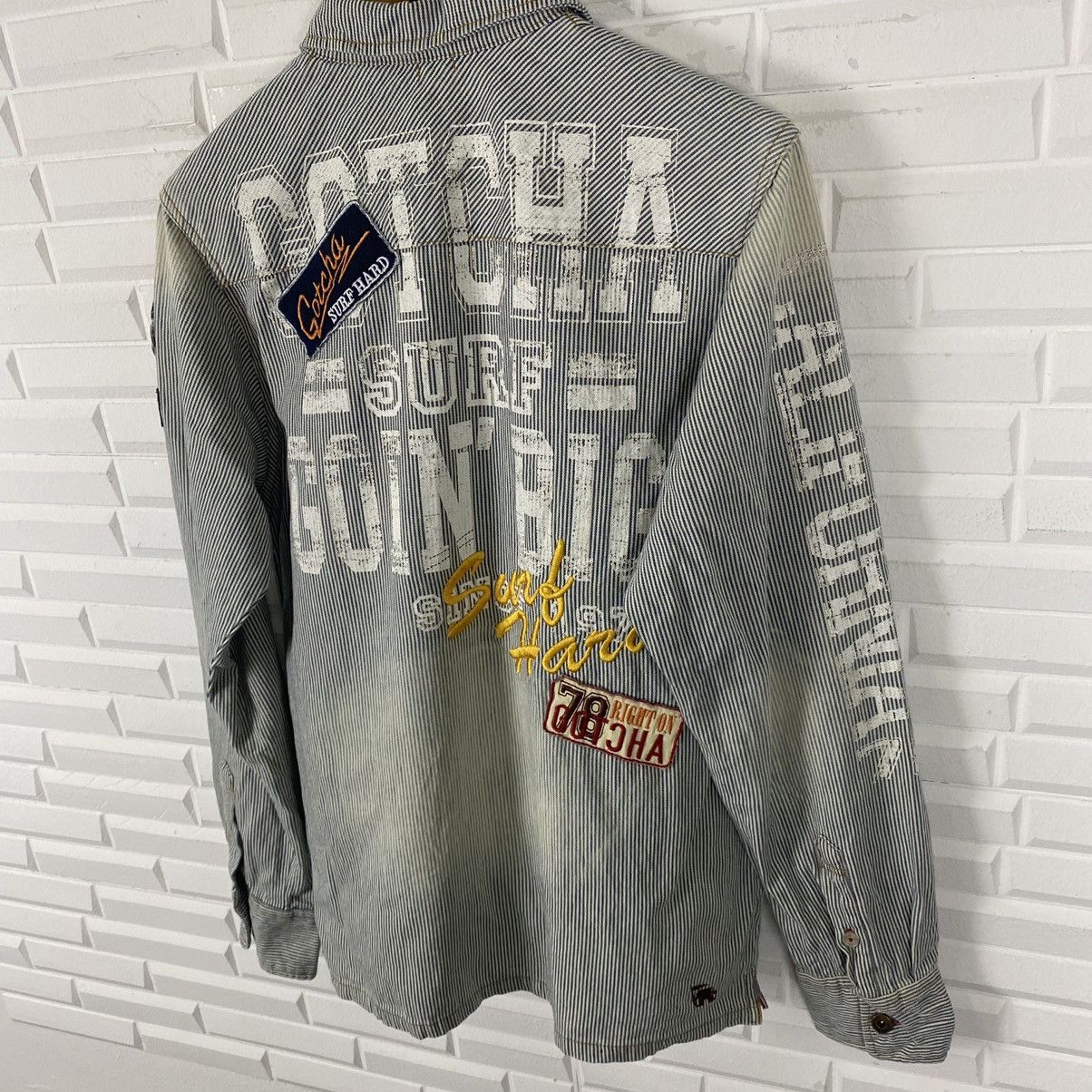 Gotcha × Japanese Brand GOTCHA HICKORY STRIPE MULTI PATCHES ZIPPER JACKET Size US M / EU 48-50 / 2 - 9 Thumbnail