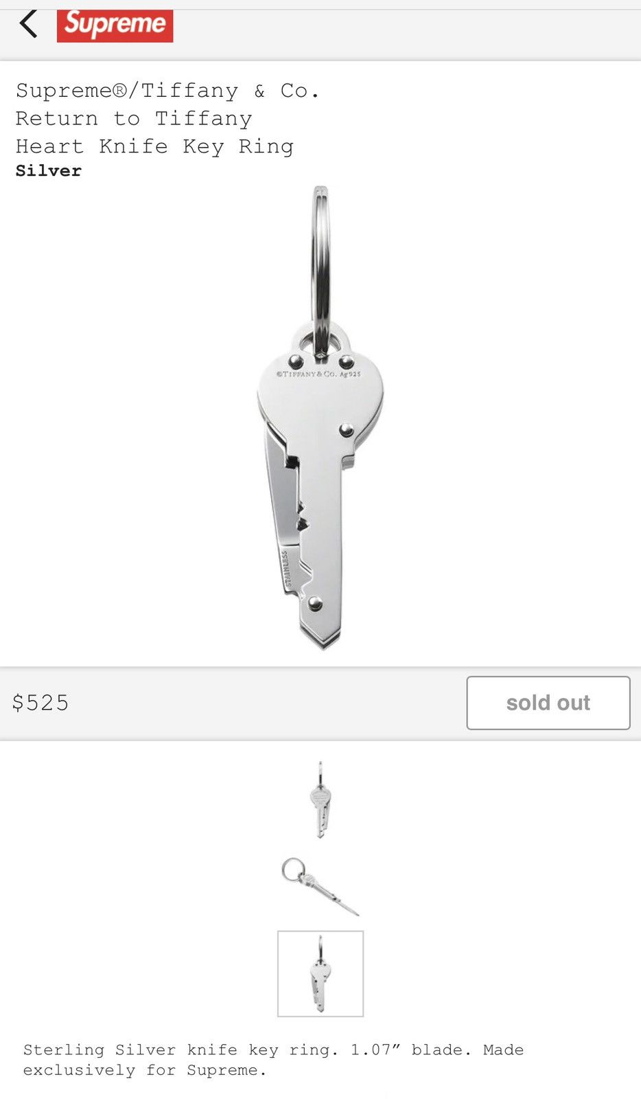 Supreme / Tiffany & Co. Knife Key Ring - チャーム