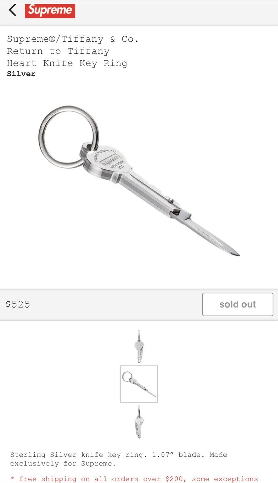 Supreme Tiffany & Co. x Supreme Heart Knife Key Ring | Grailed