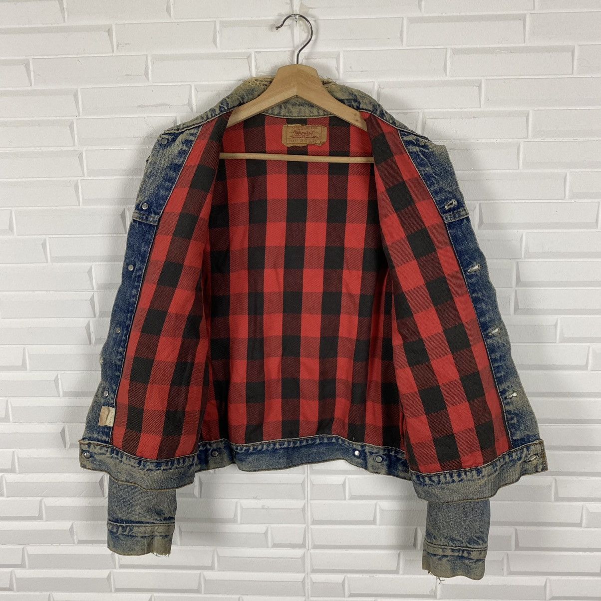 Vintage 90s Levi's Mens Size 44 Trucker 70411 Plaid Lined 2024 Denim Jacket