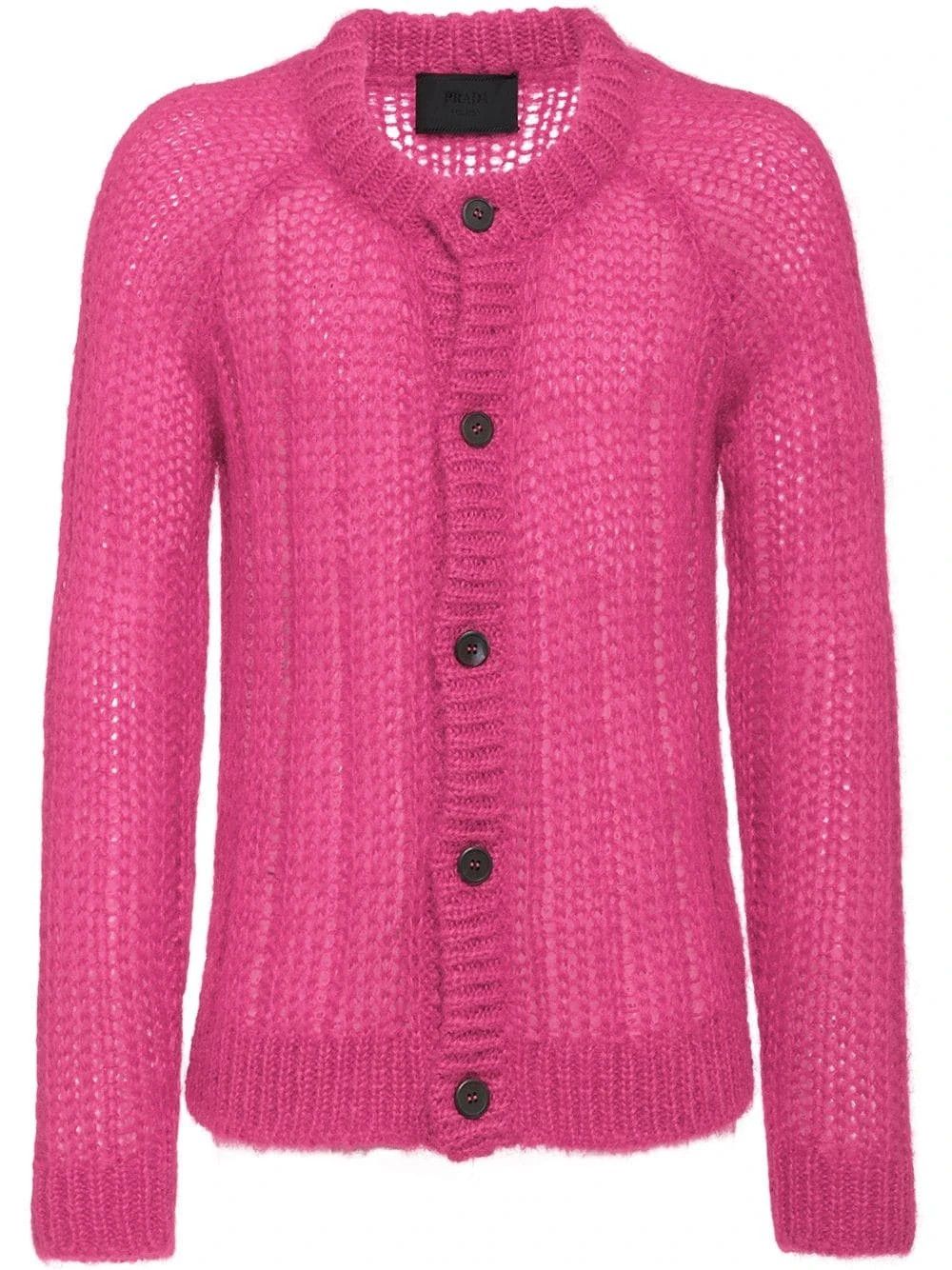 Prada RARE Prada Open Knit Mohair Cardigan in Pink Size US L / EU 52-54 / 3 - 1 Thumbnail