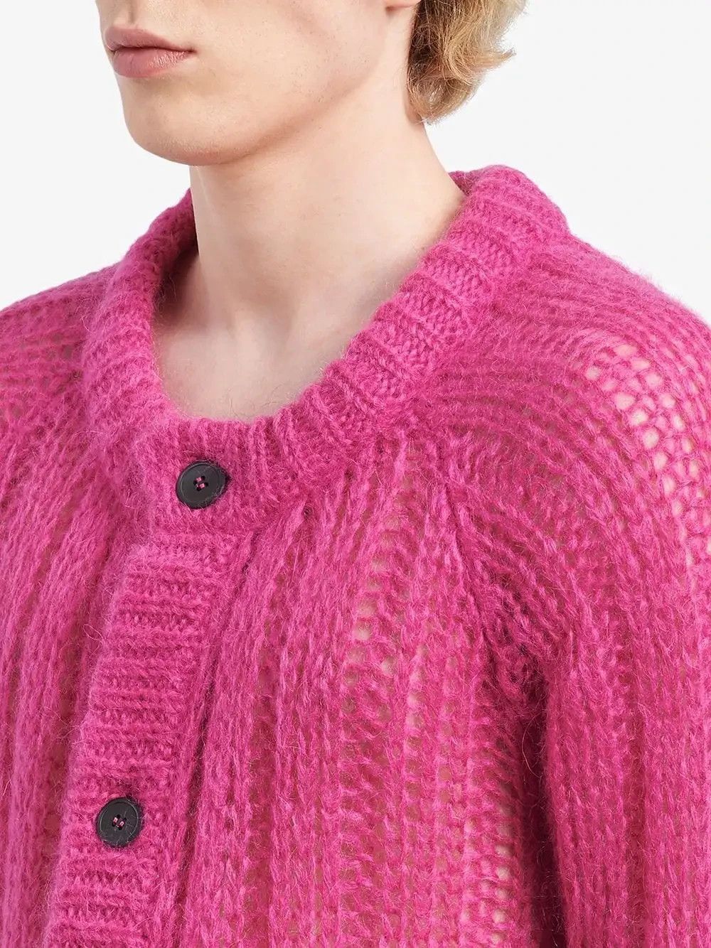 Prada RARE Prada Open Knit Mohair Cardigan in Pink Size US L / EU 52-54 / 3 - 5 Thumbnail