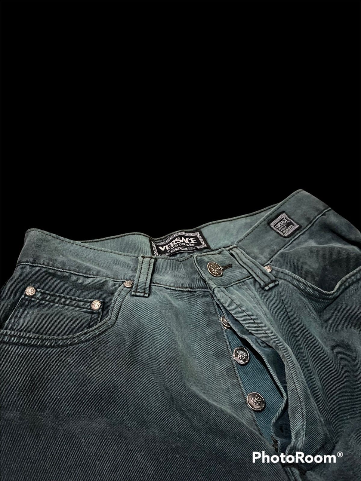 Versace 🖤BLACKFRIDAY🖤Vtg Versace Jeans Couture Dark Green Faded Size US 27 - 3 Thumbnail