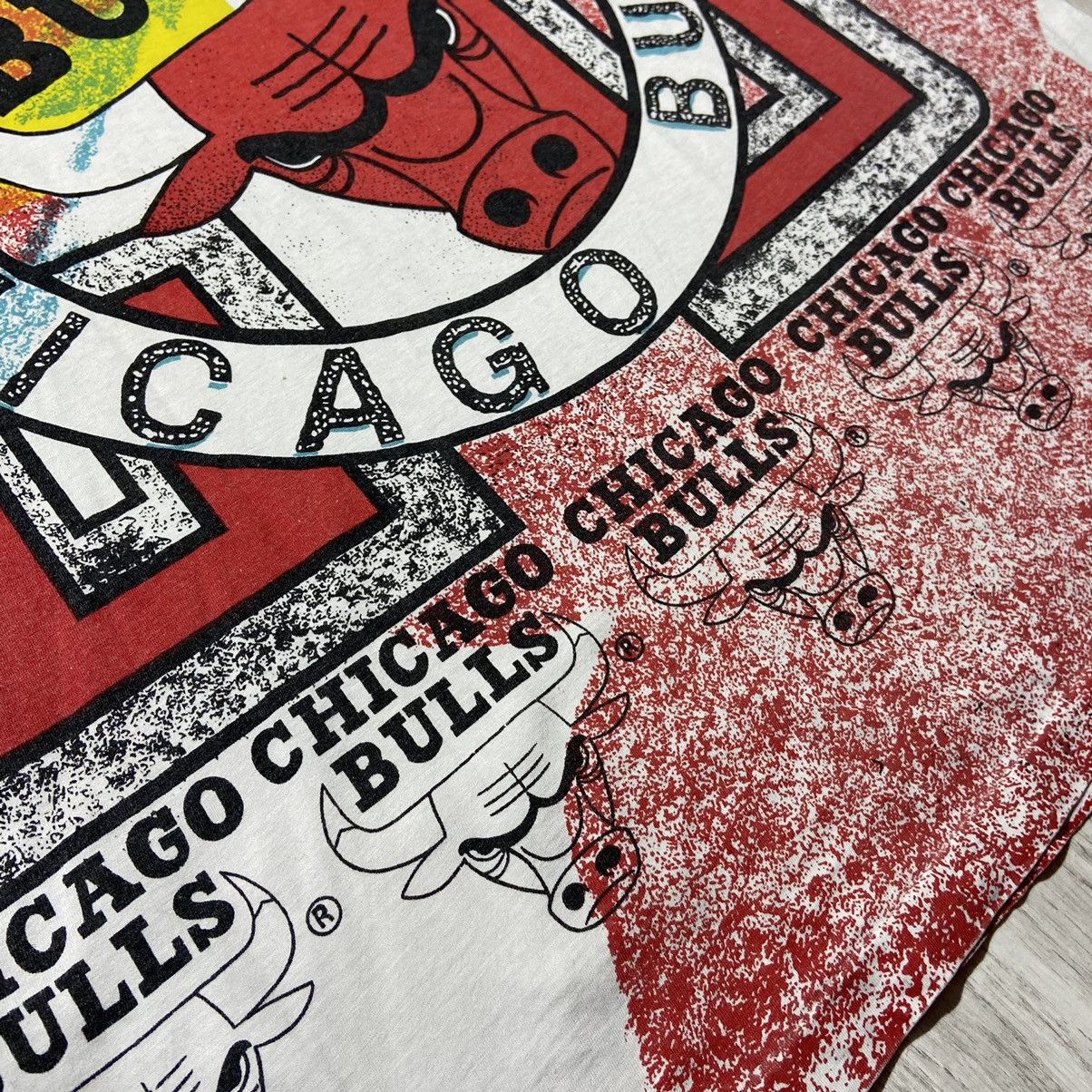 NBA × Vintage Vintage 90s Chicago Bulls All Over Print Single Stitch Tee Size US XL / EU 56 / 4 - 17 Thumbnail