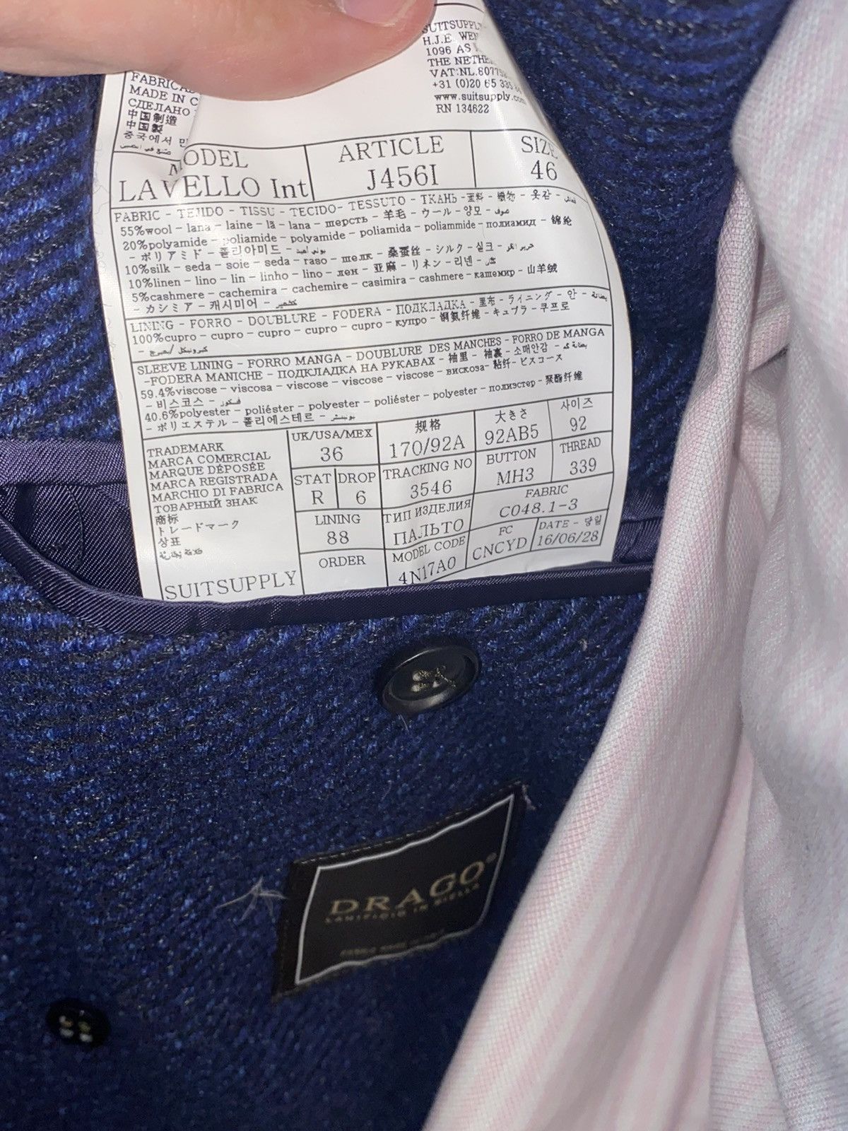 Suitsupply Blue double breasted coat Size US S / EU 44-46 / 1 - 4 Thumbnail