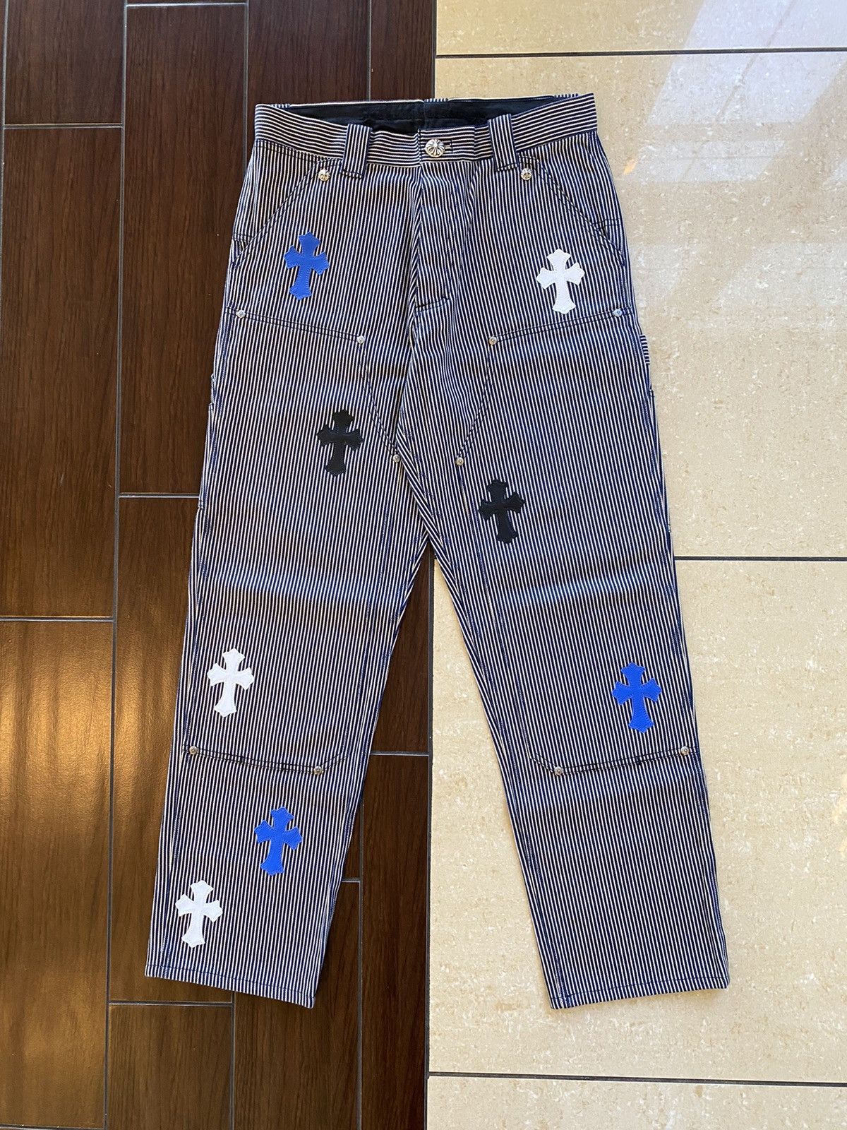 Chrome Hearts 1of0 Carpenter Denim Pants With Leather Cross Patches ...