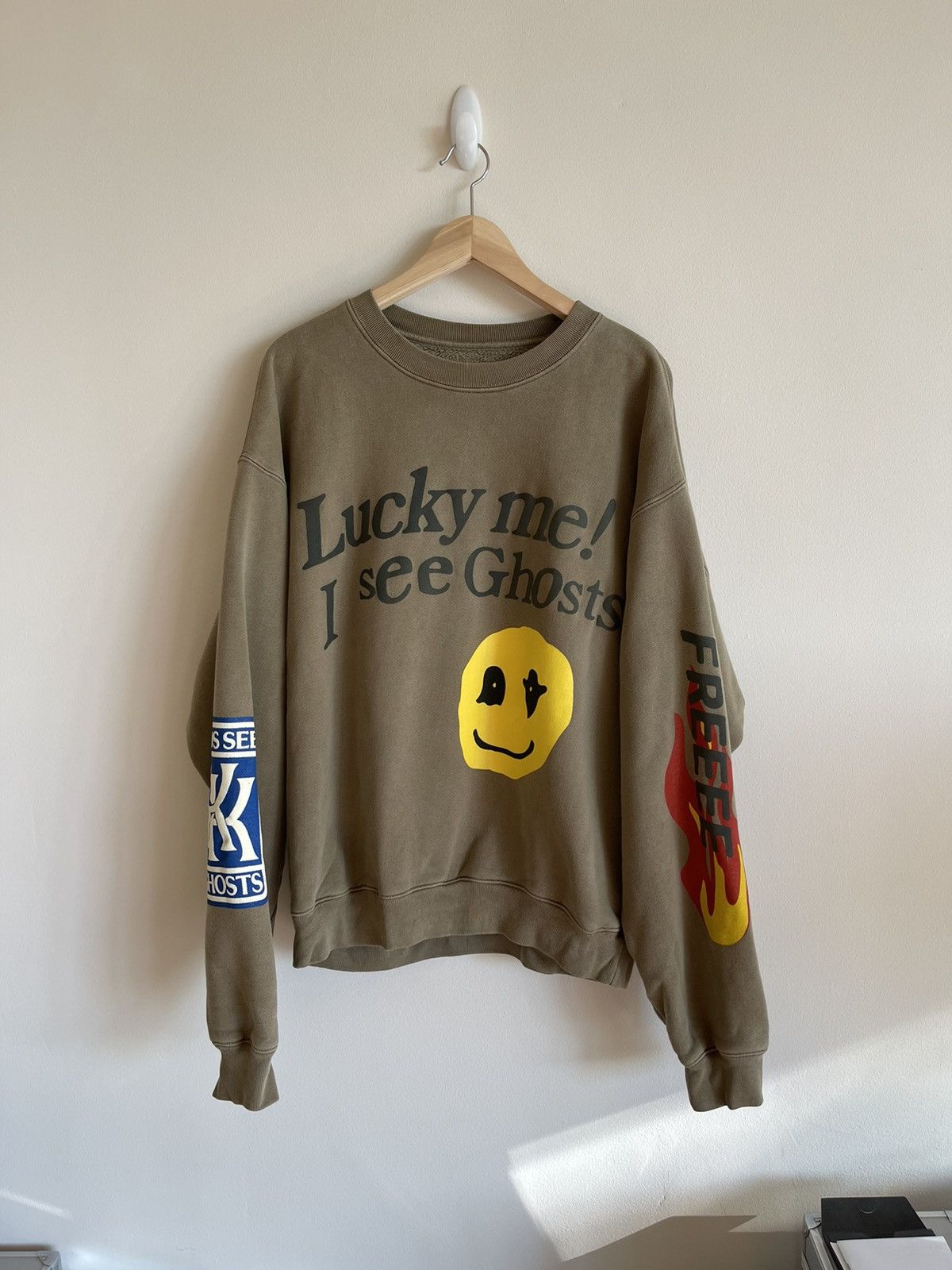 image of Cactus Plant Flea Market x Kanye West Cpfm Kids See Ghosts - Lucky Me I See Ghosts! Crewneck in Tre
