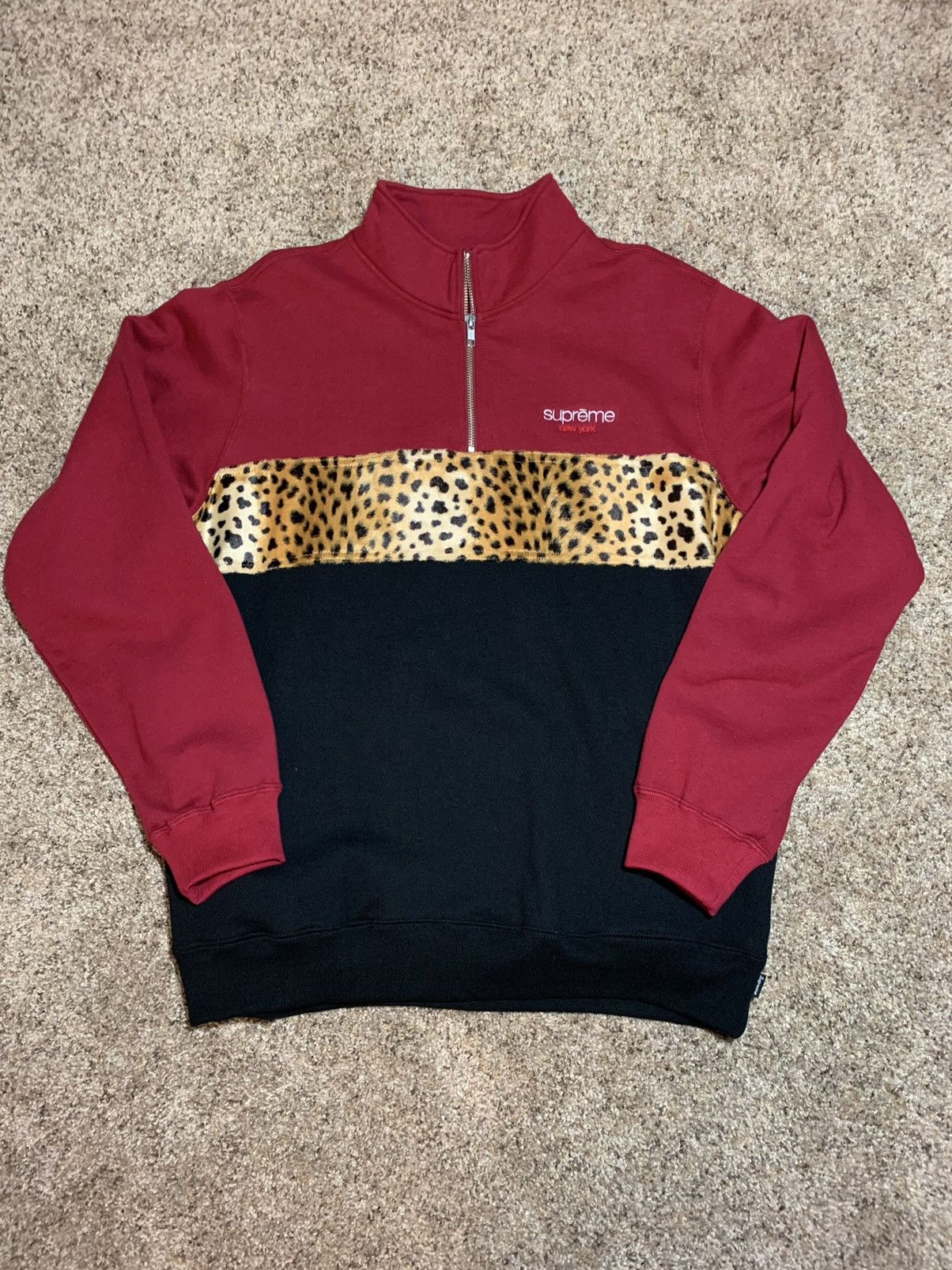 Supreme Supreme Leopard Panel Half Zip Sweatshirt | Grailed