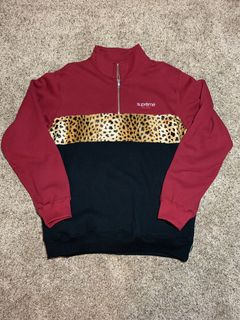 Supreme leopard panel store half zip sweatshirt