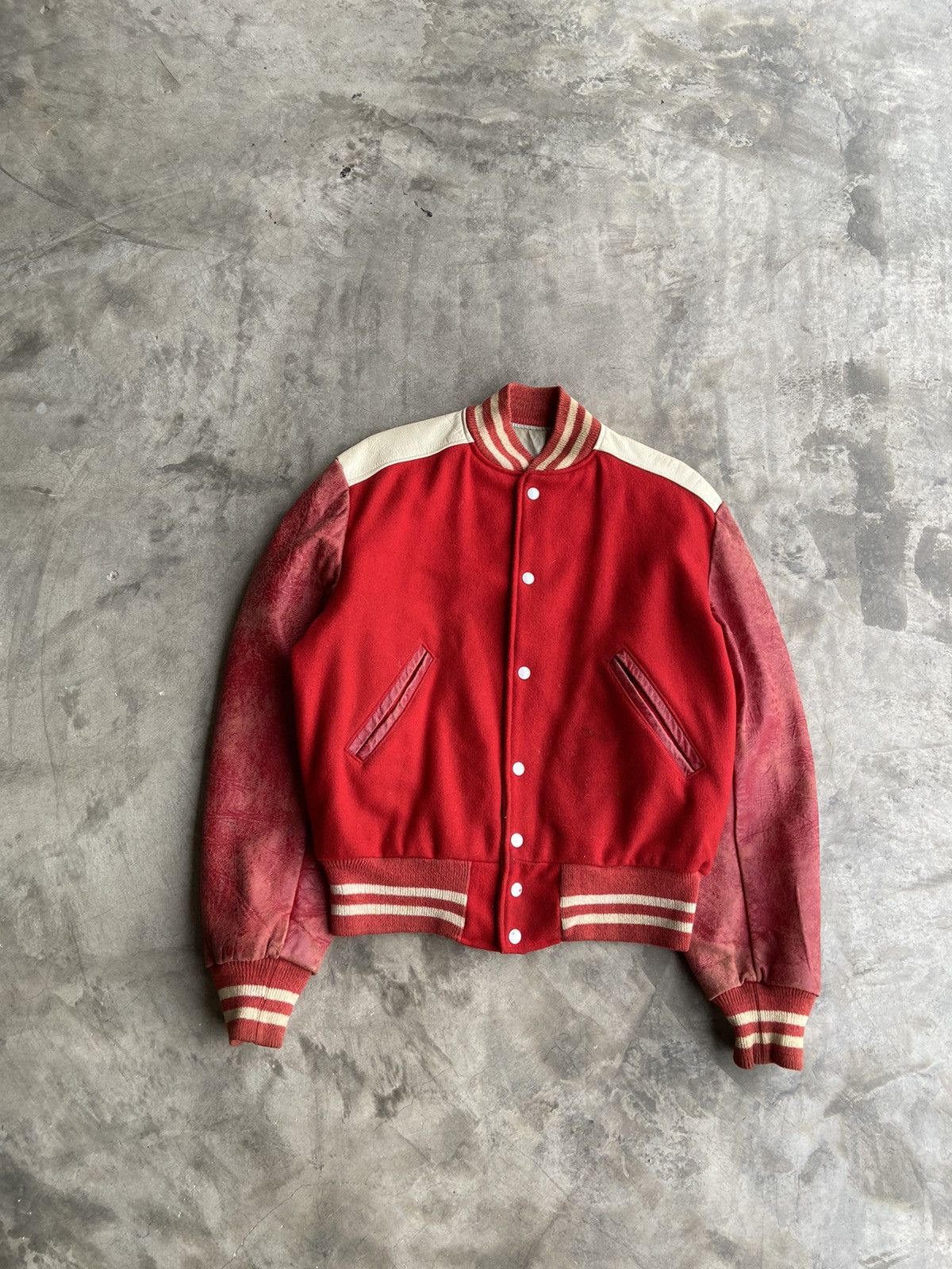 Vintage 50’s Leather Wool Varsity Letterman Jacket Large