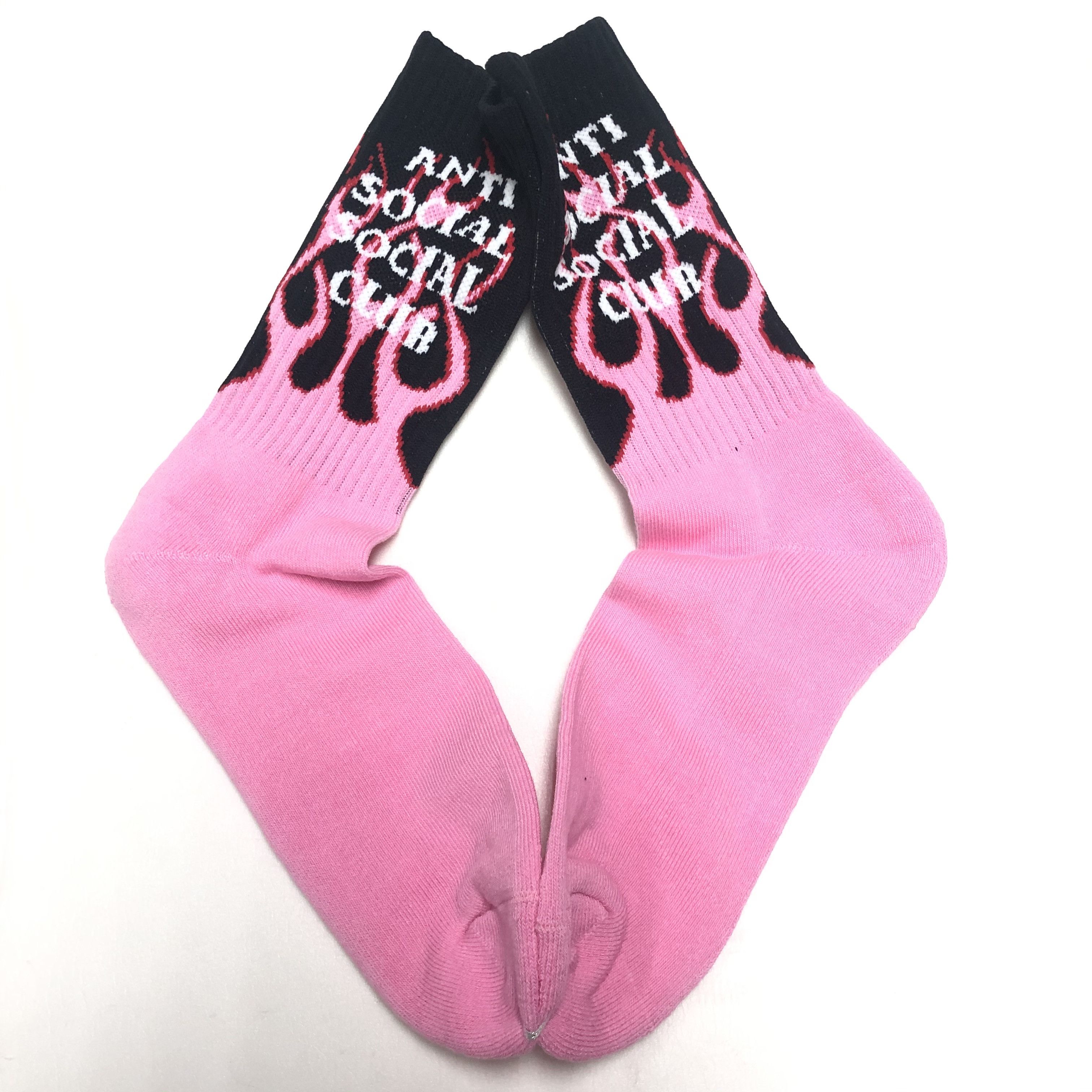 Anti Social Social Club DS ASSC White logo Pink Flame Socal Black Socks in hand Size ONE SIZE - 4 Thumbnail