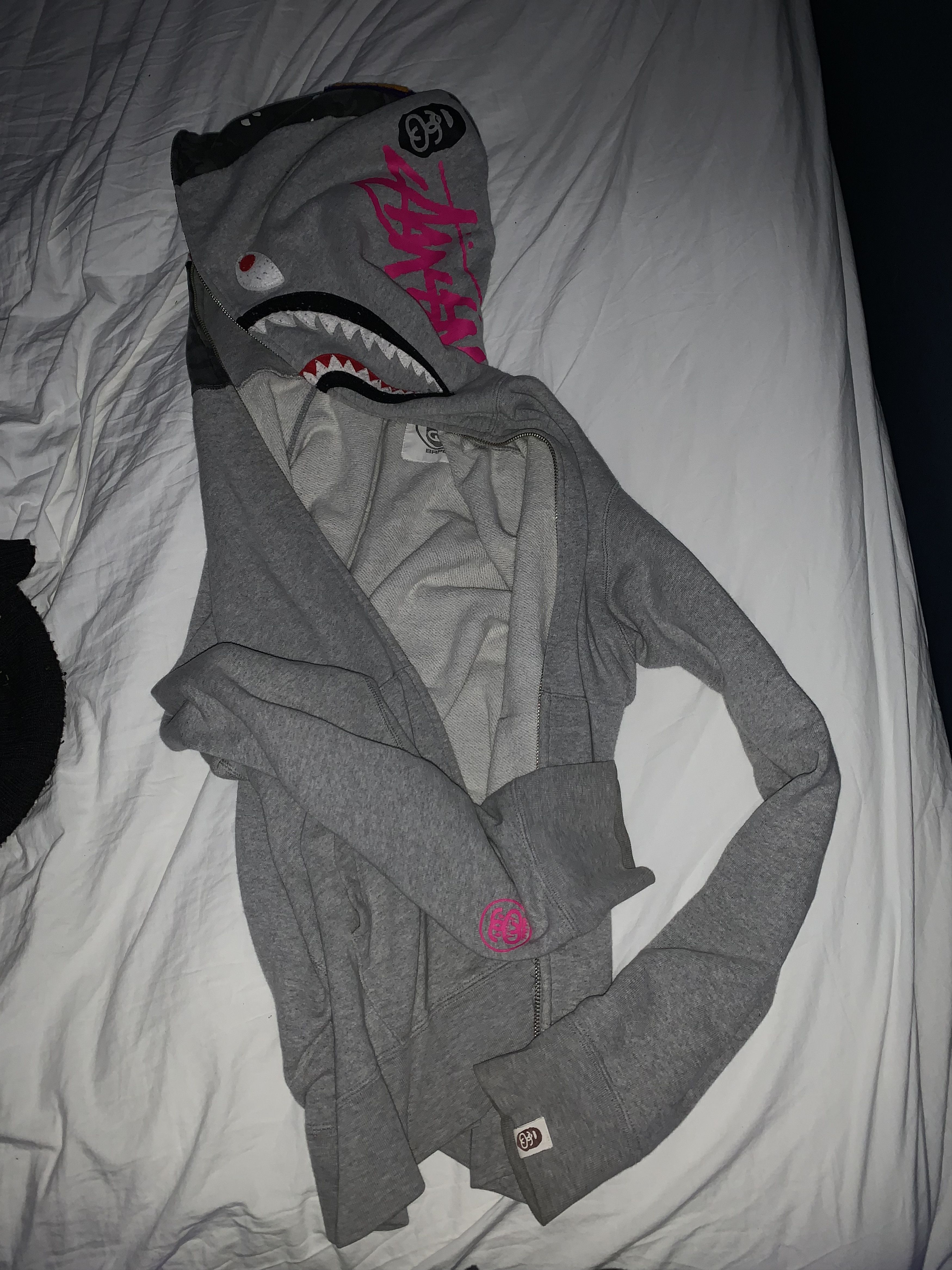 BAPE X STUSSY Shark Hoodie Grey Tops